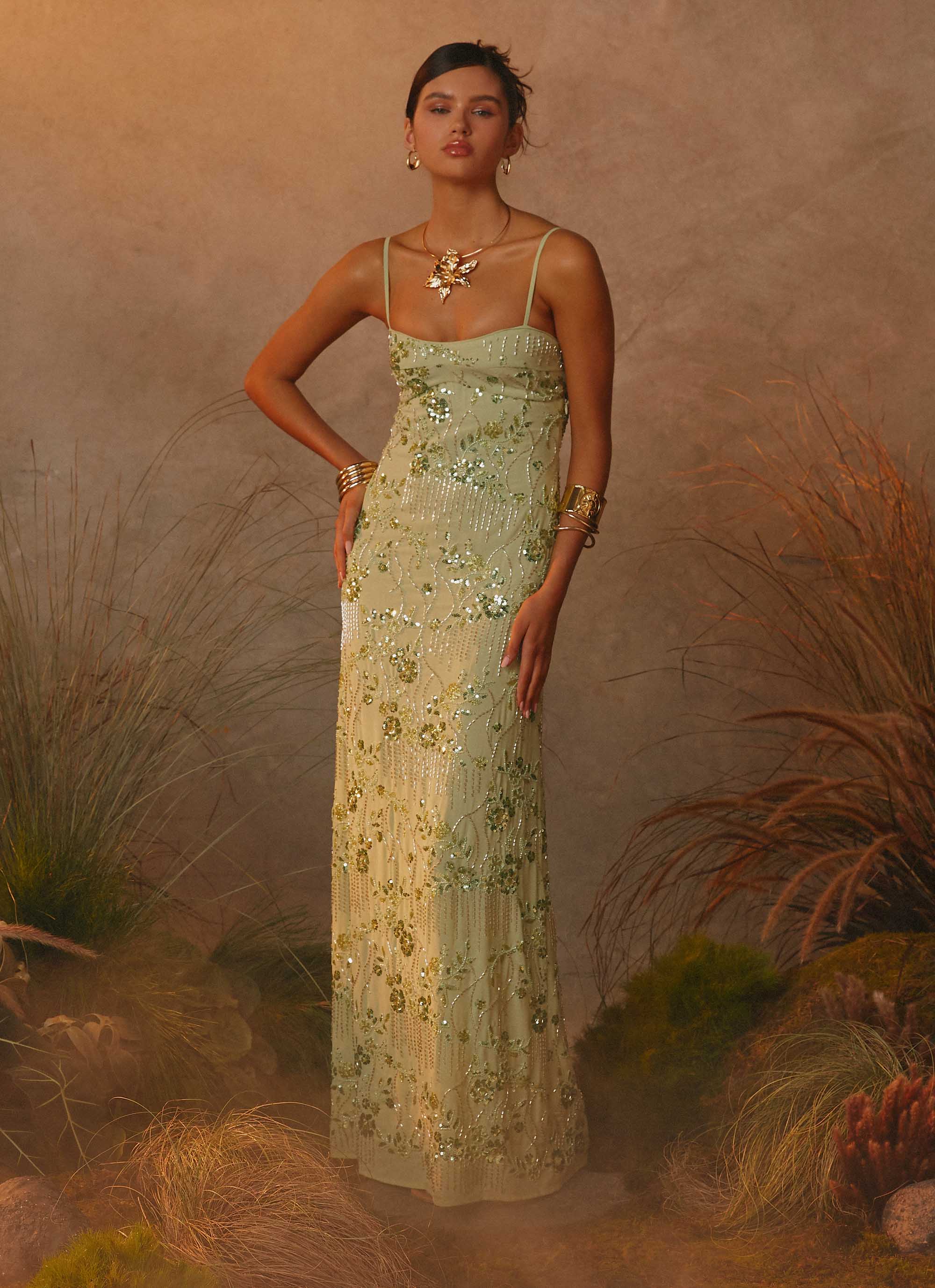 Celandine Beaded Maxi Dress - Lime - Image 4