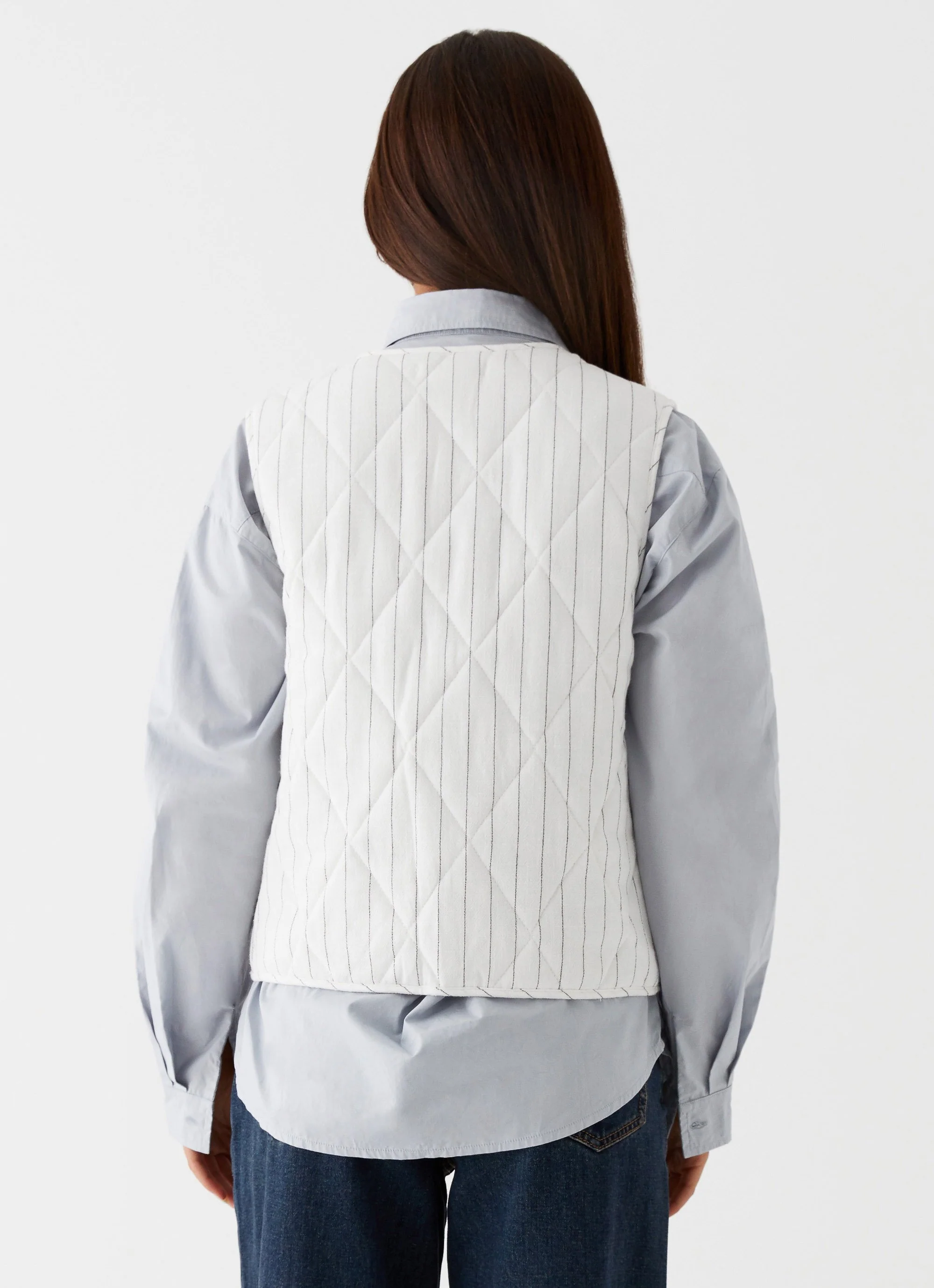 Celini Quilted Vest - White Pinstripe - Image 3
