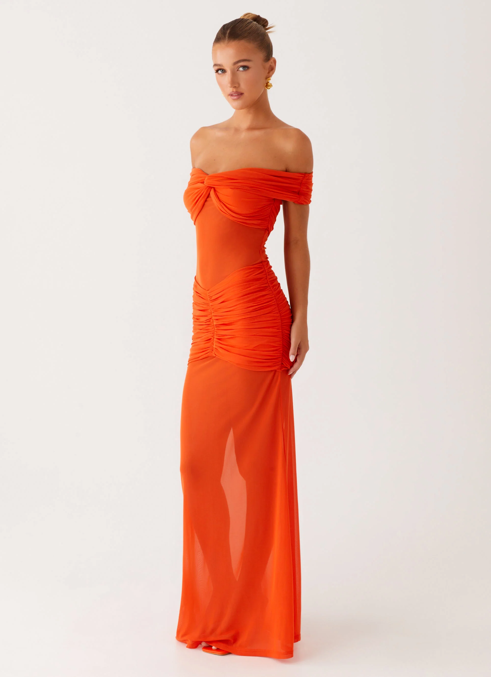 Charming Off Shoulder Maxi Dress - Orange - Image 3