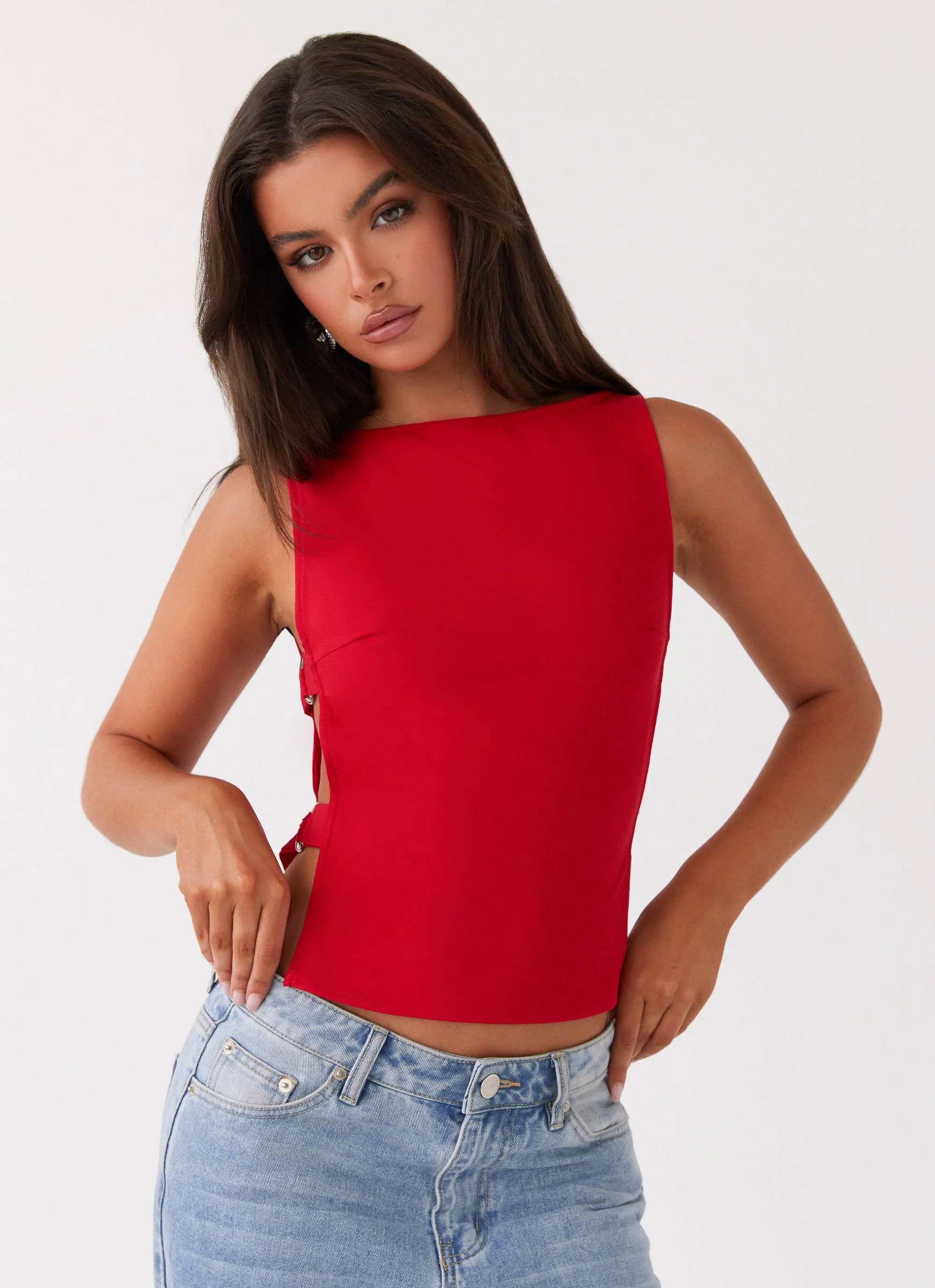 Cherish You Buckle Top - Red - Image 5