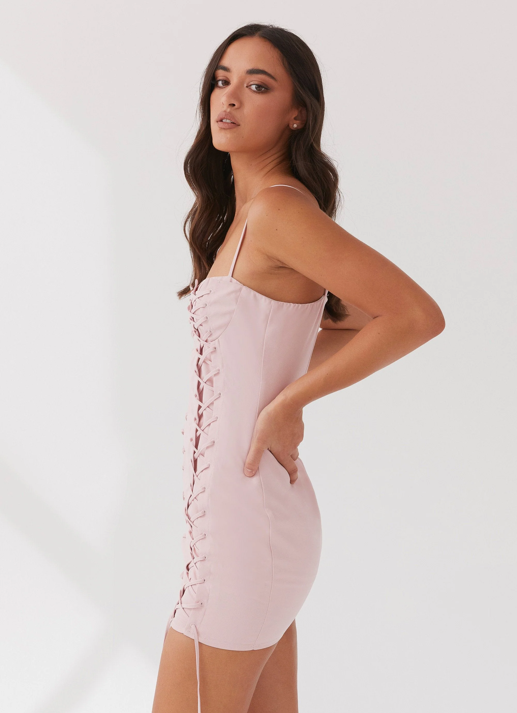 Christina Lace Up Mini Dress - Lavender - Image 3