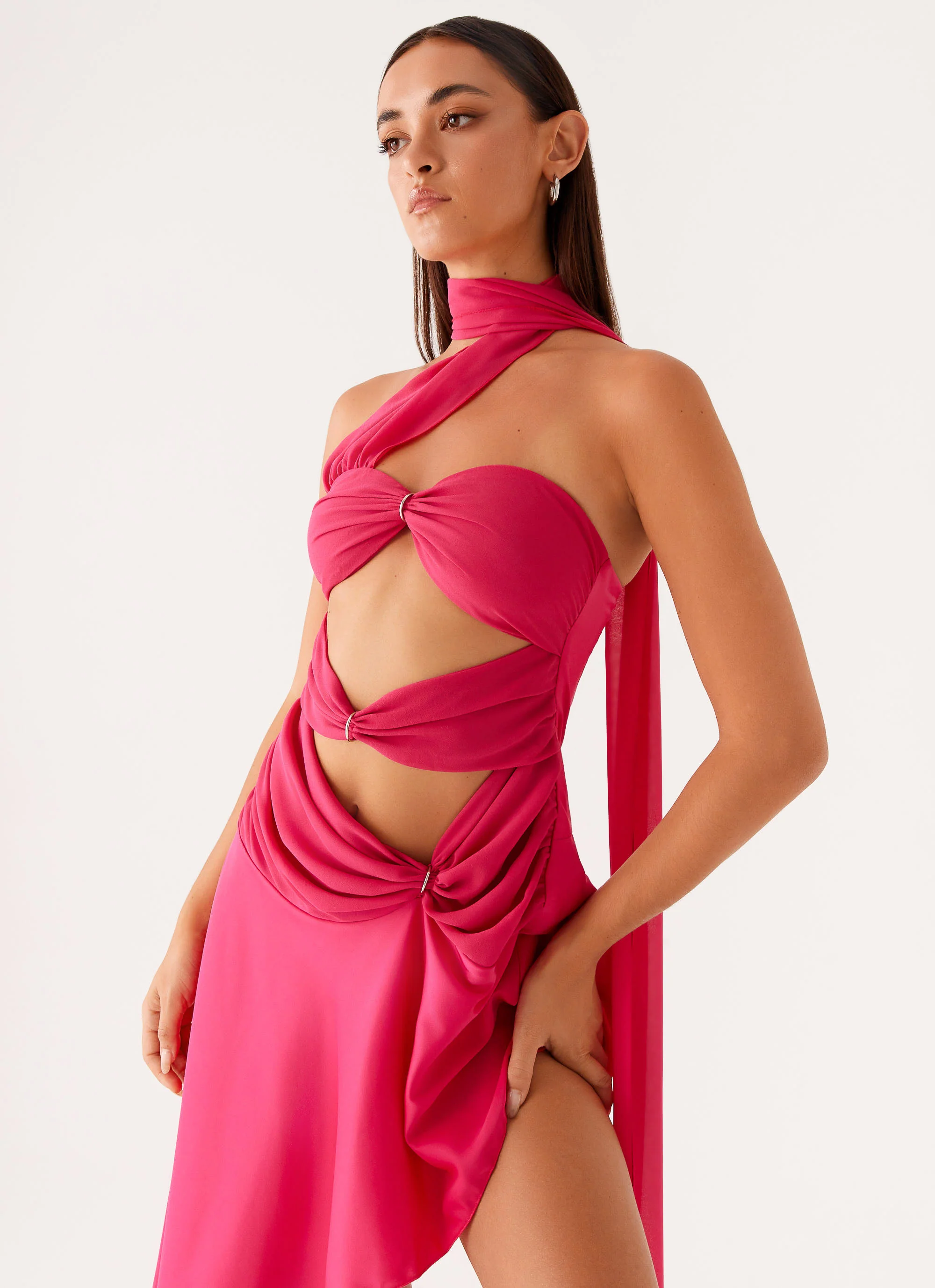 Circa Scarf Midi Dress - Hot Pink - Image 4