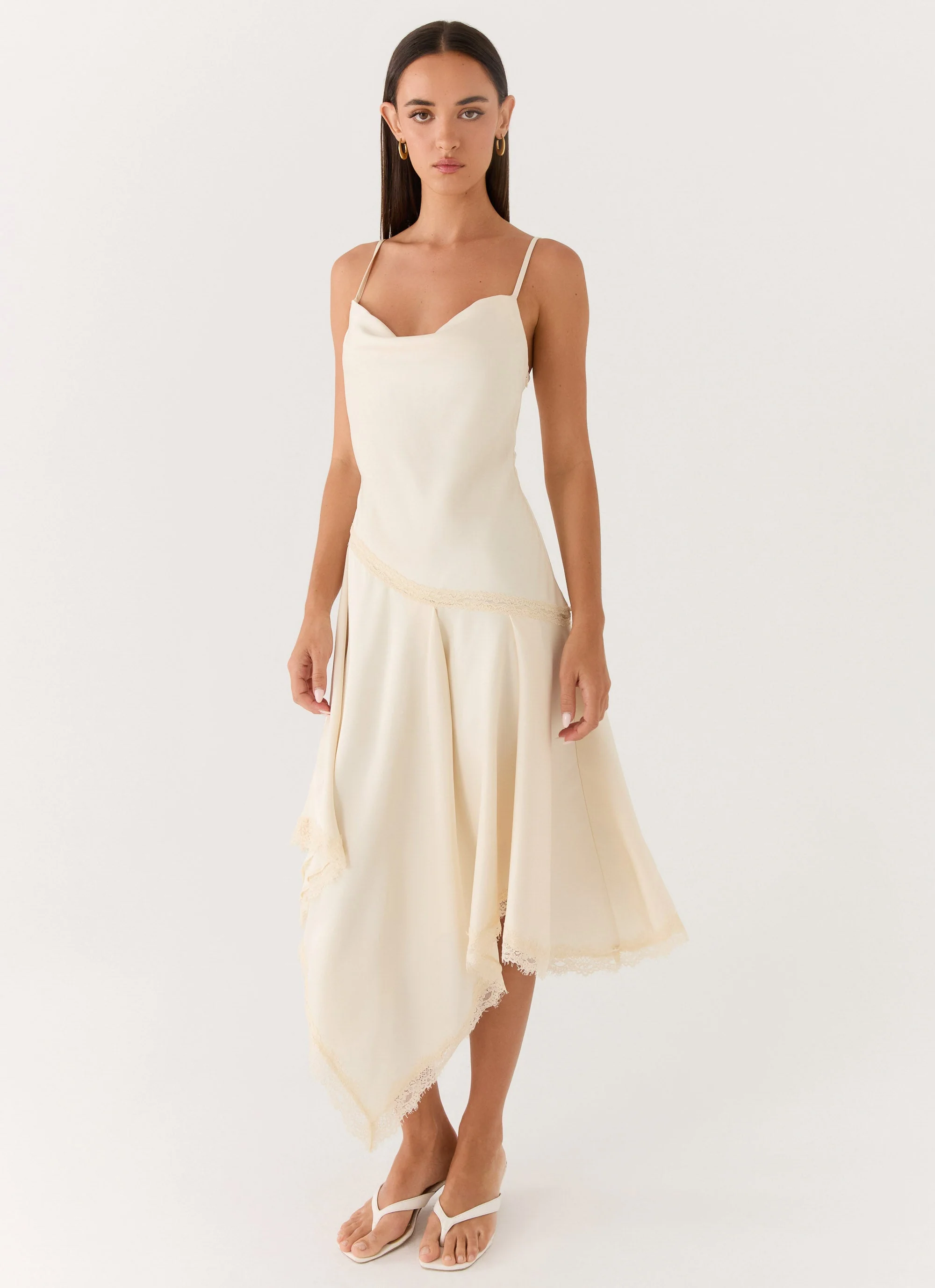 Cleosa Asymmetrical Midi Dress - Ivory - Image 4