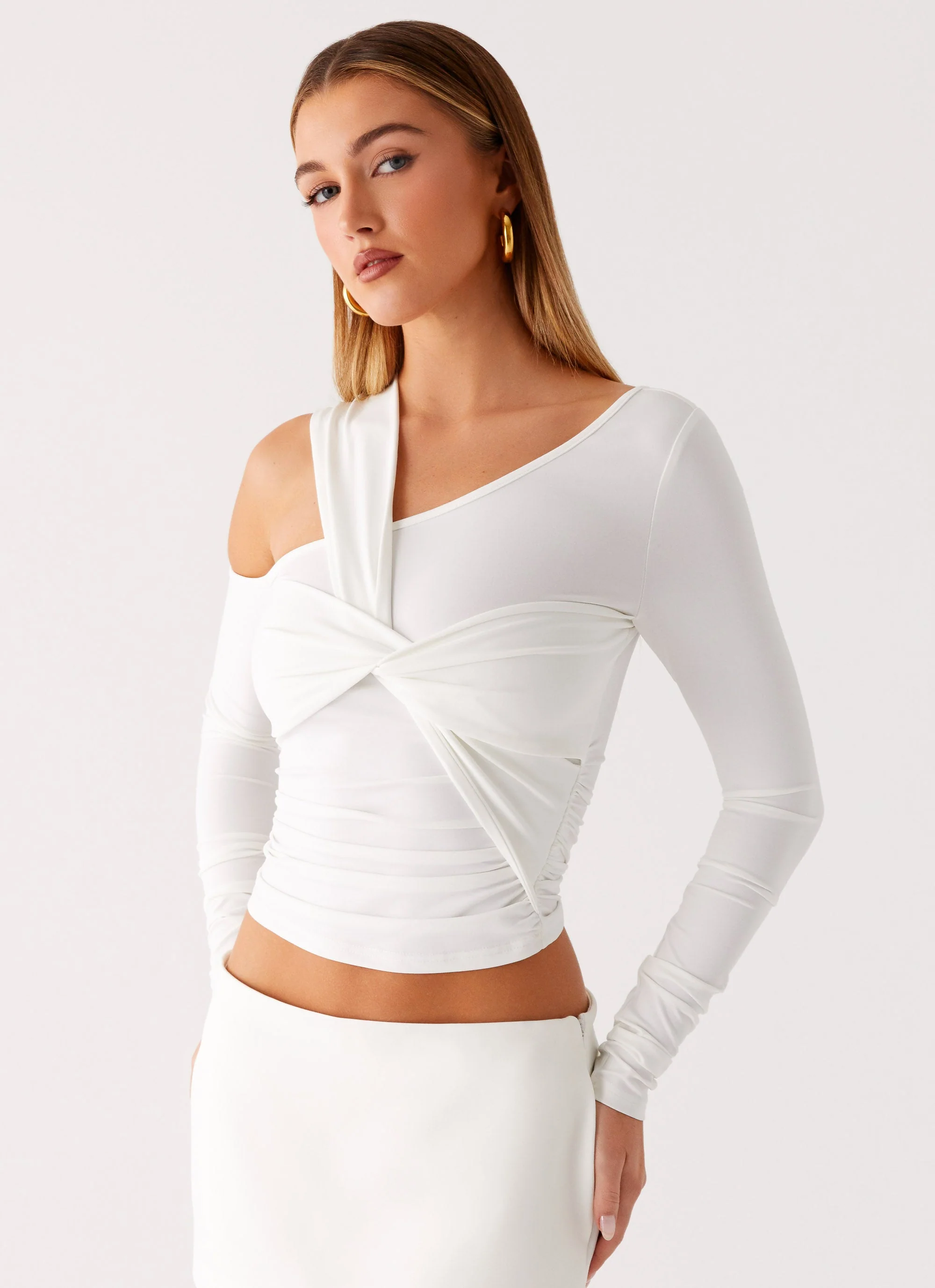 Cloud Kiss Asymmetric Long Sleeve Top - Cream - Image 6