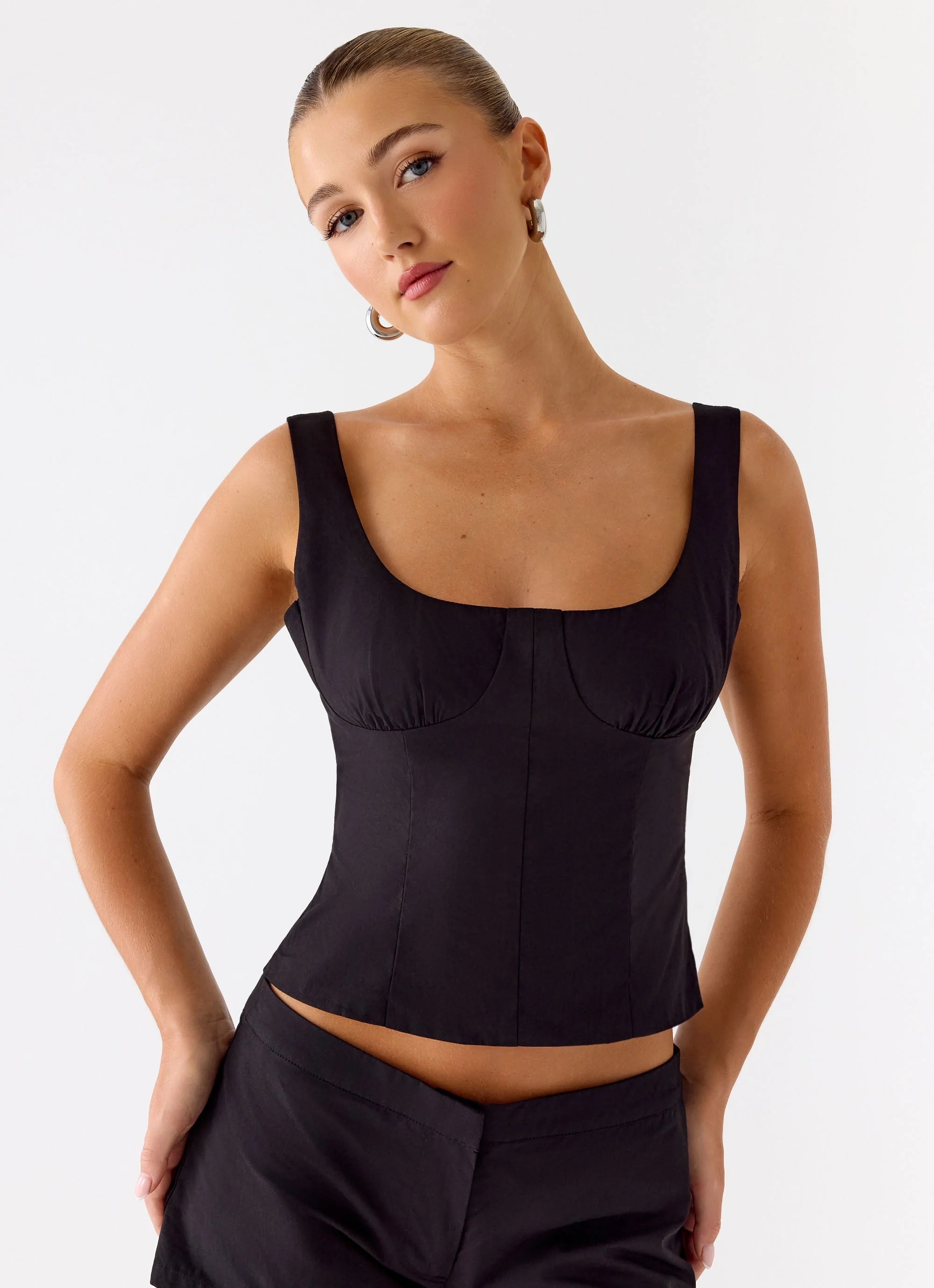 Coastline Cotton Bustier Top - Black - Image 8