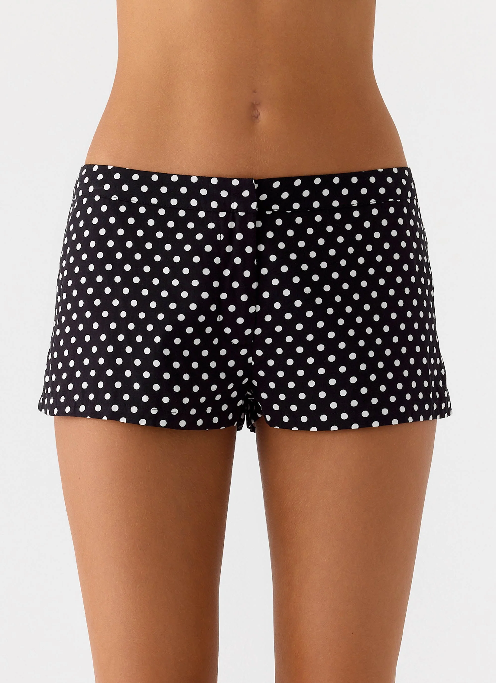 Coastline Cotton Micro Mini Shorts - Black Polkadot - Image 6