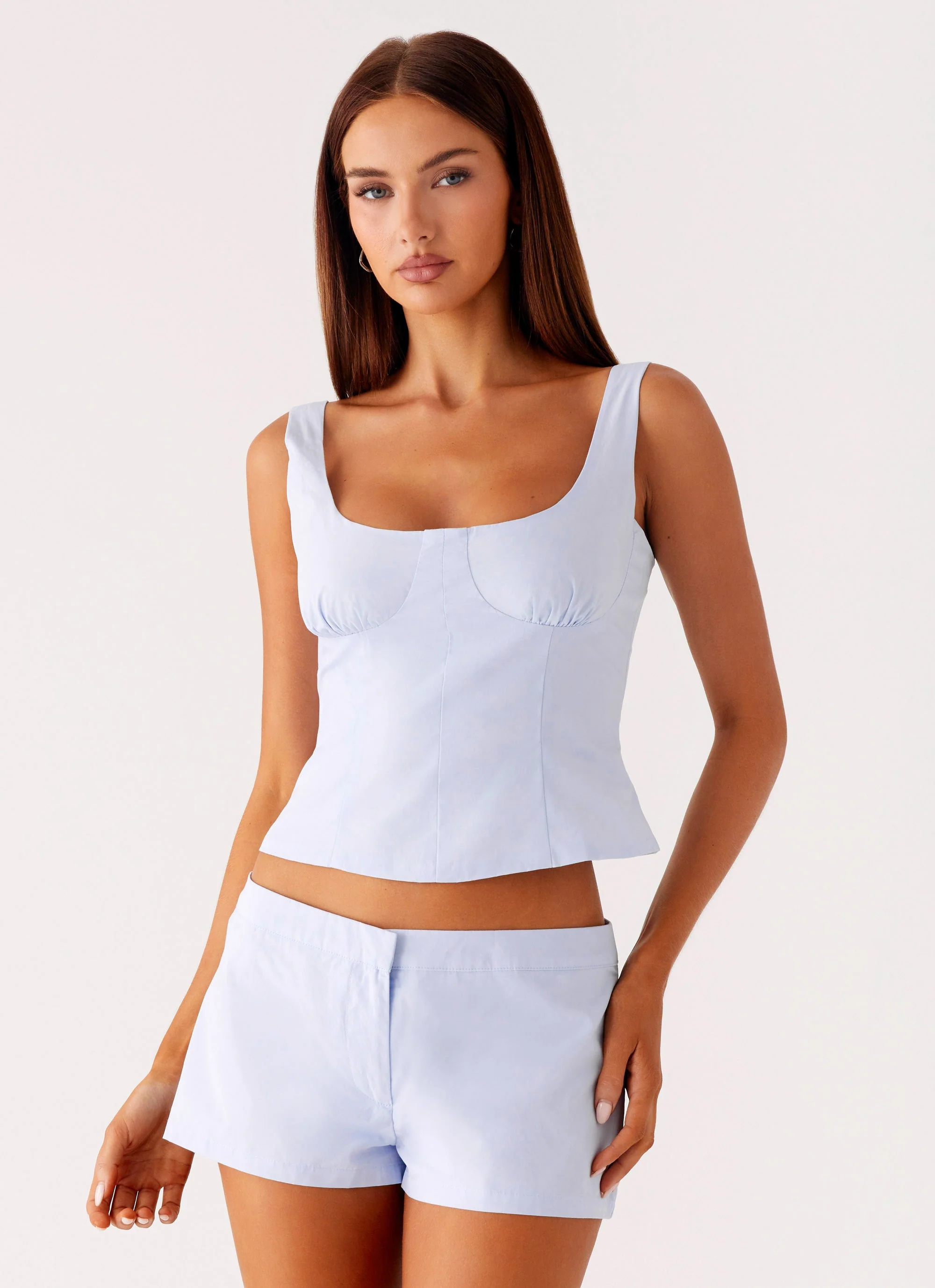 Coastline Cotton Micro Mini Shorts - Blue - Image 5