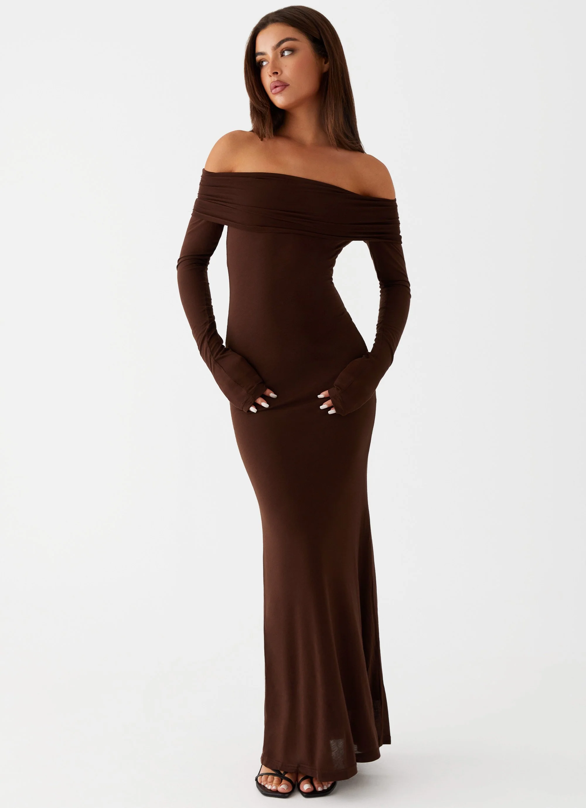 Cocoa Long Sleeve Maxi Dress - Chocolate - Image 4