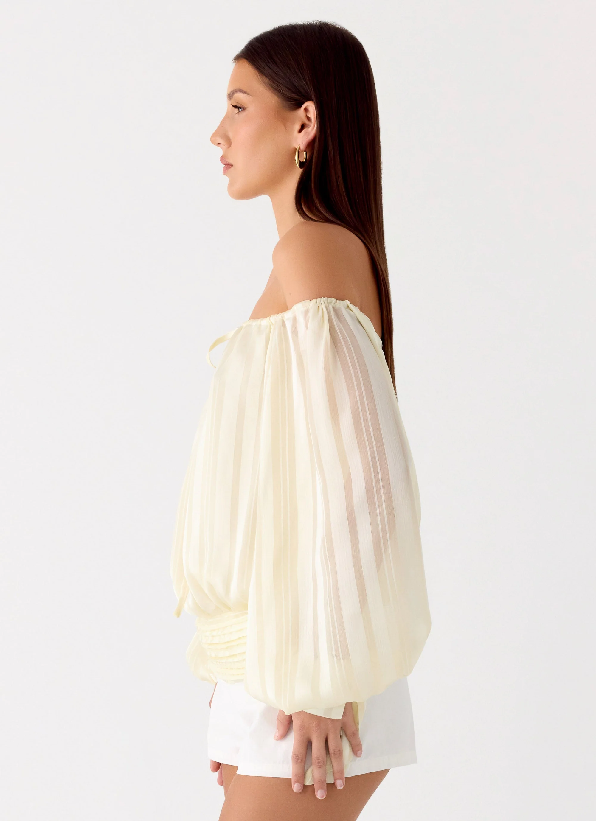 Coconut Kiss Off Shoulder Long Sleeve Top - Yellow - Image 2