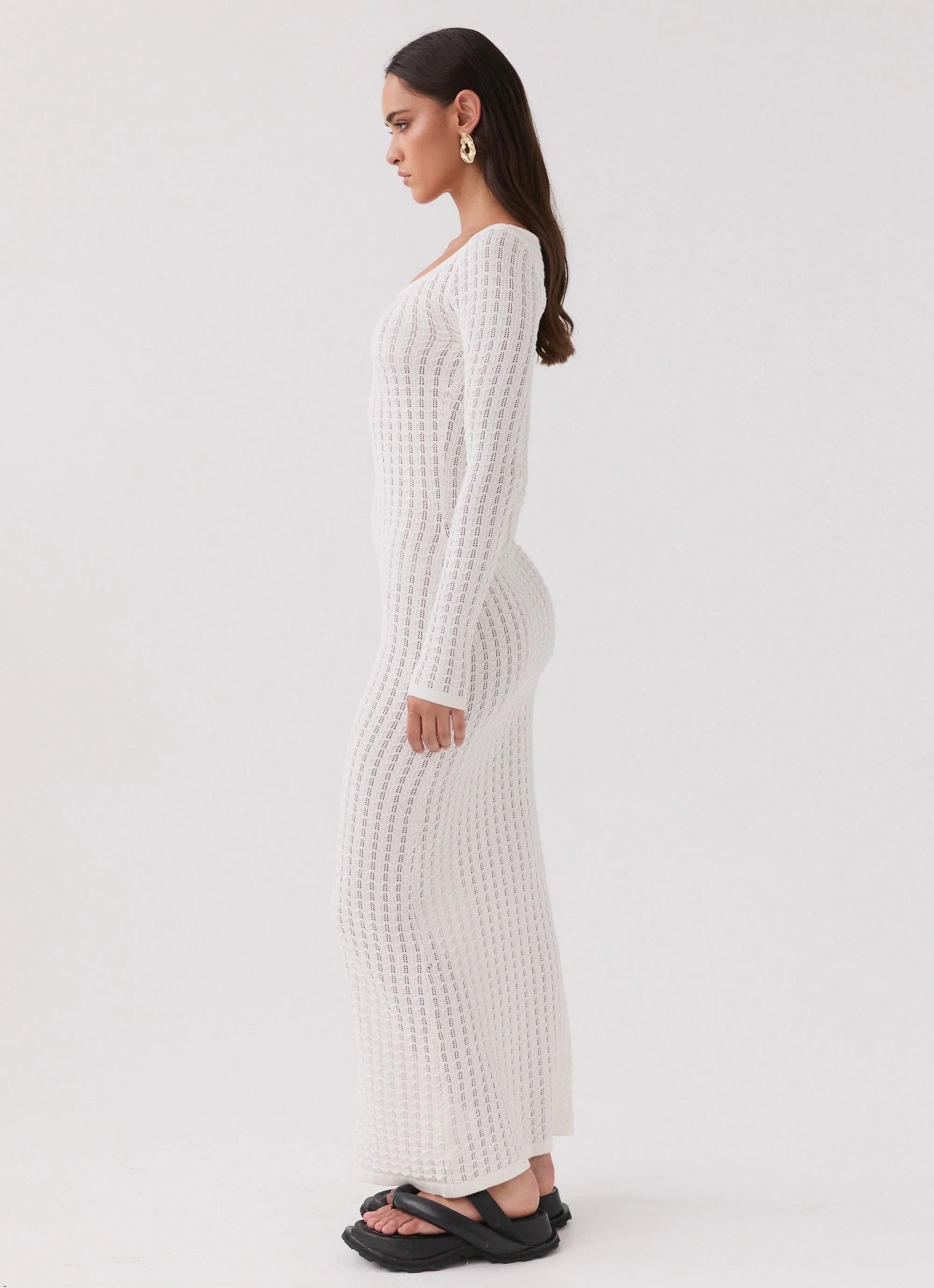 Crystal Cascade Knit Maxi Dress - White - Image 2