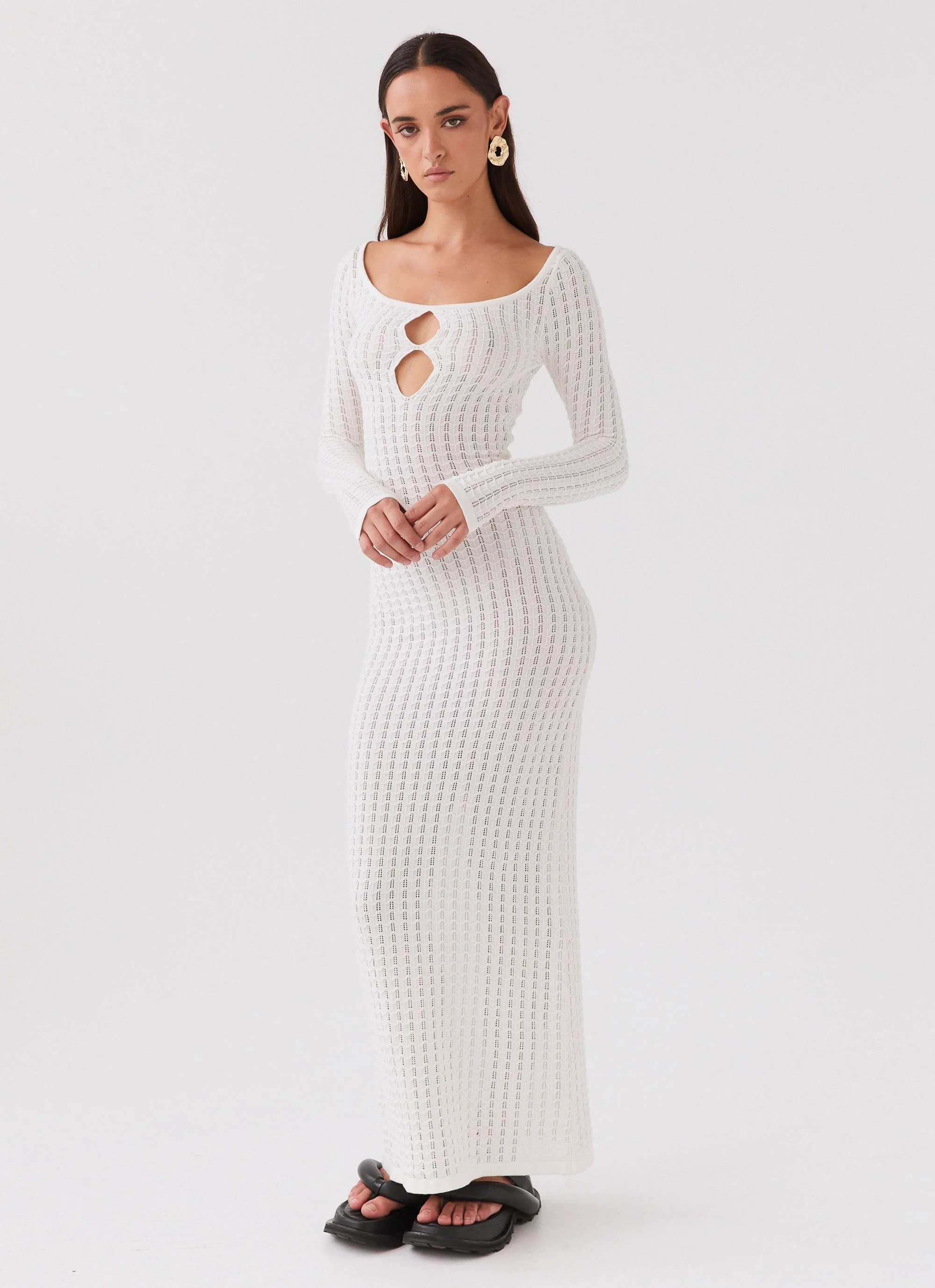 Crystal Cascade Knit Maxi Dress - White - Image 6