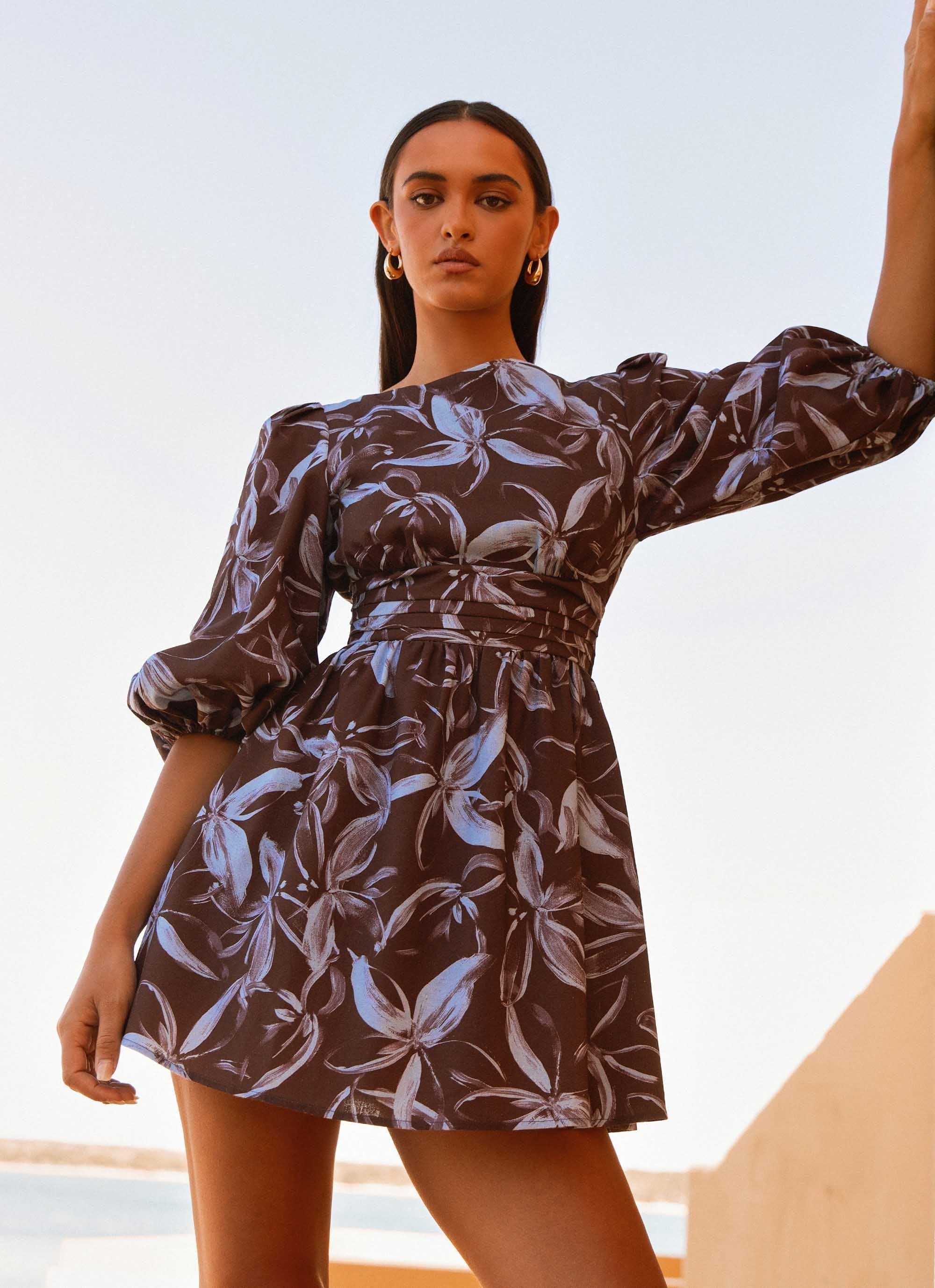 Crystal Dreams Mini Dress - Brown Purple Floral - Image 2