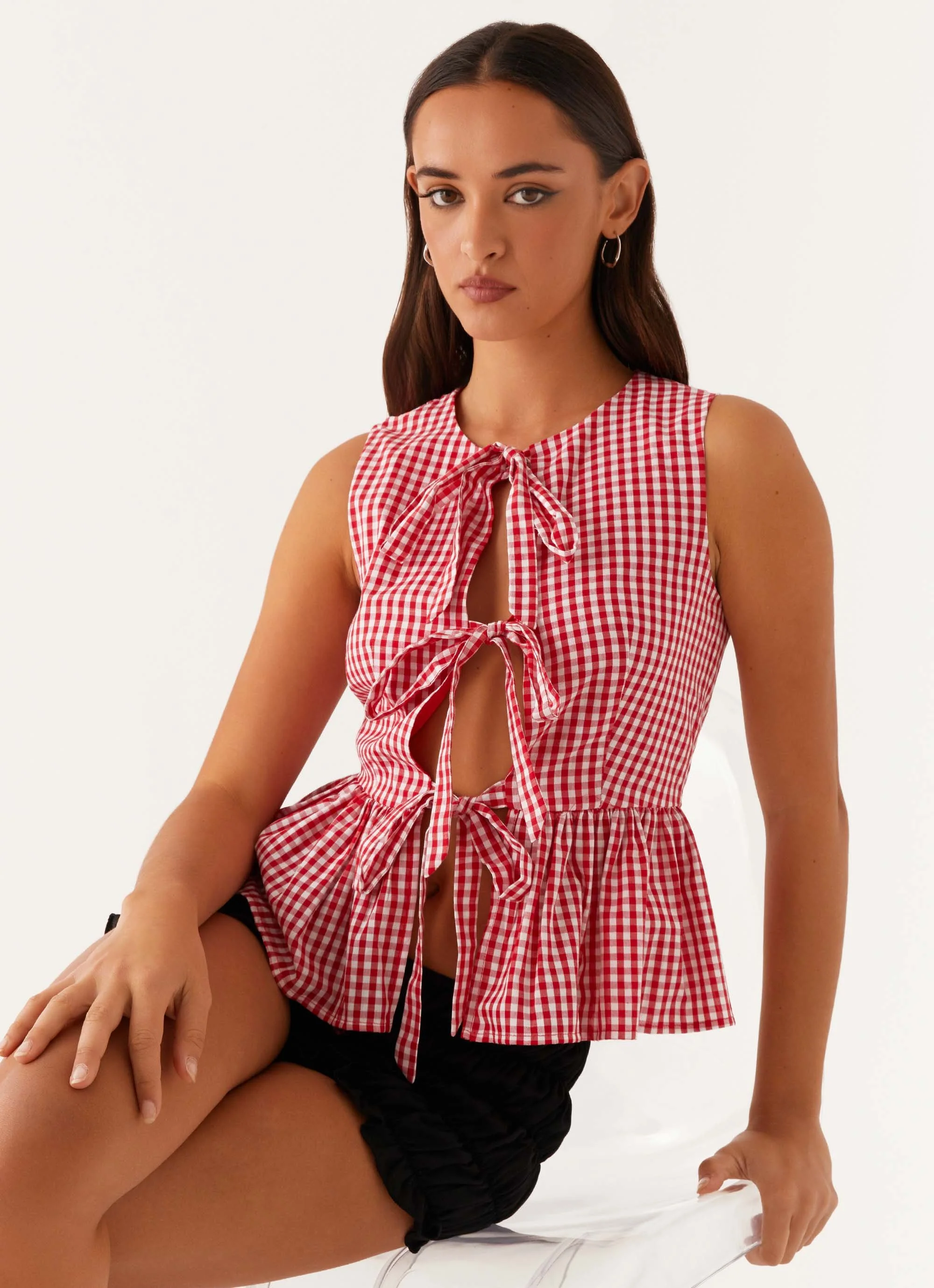 Cyrene Tie Top - Red Gingham - Image 6