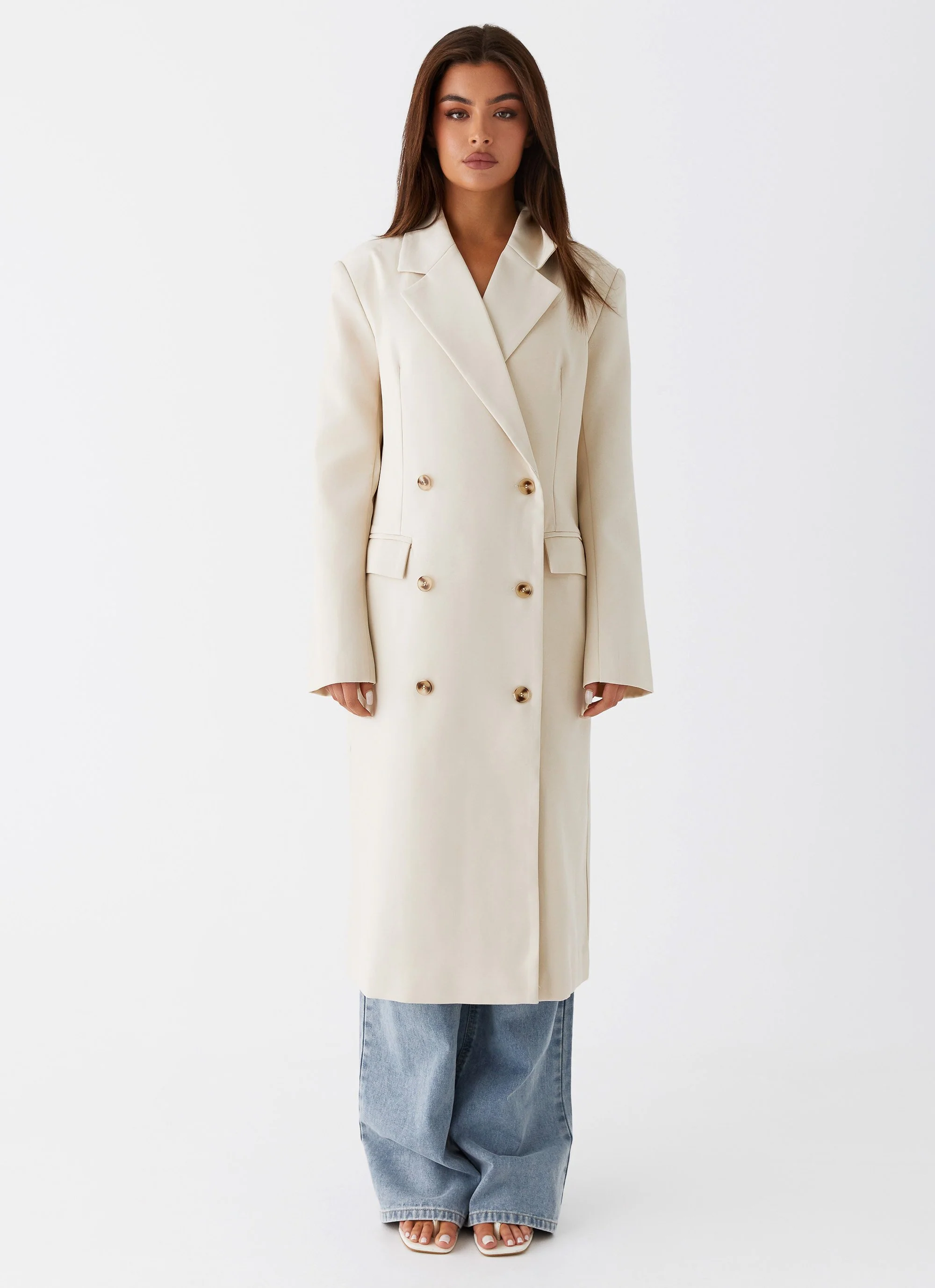 Dalia Double Breasted Blazer Coat - Beige - Image 2
