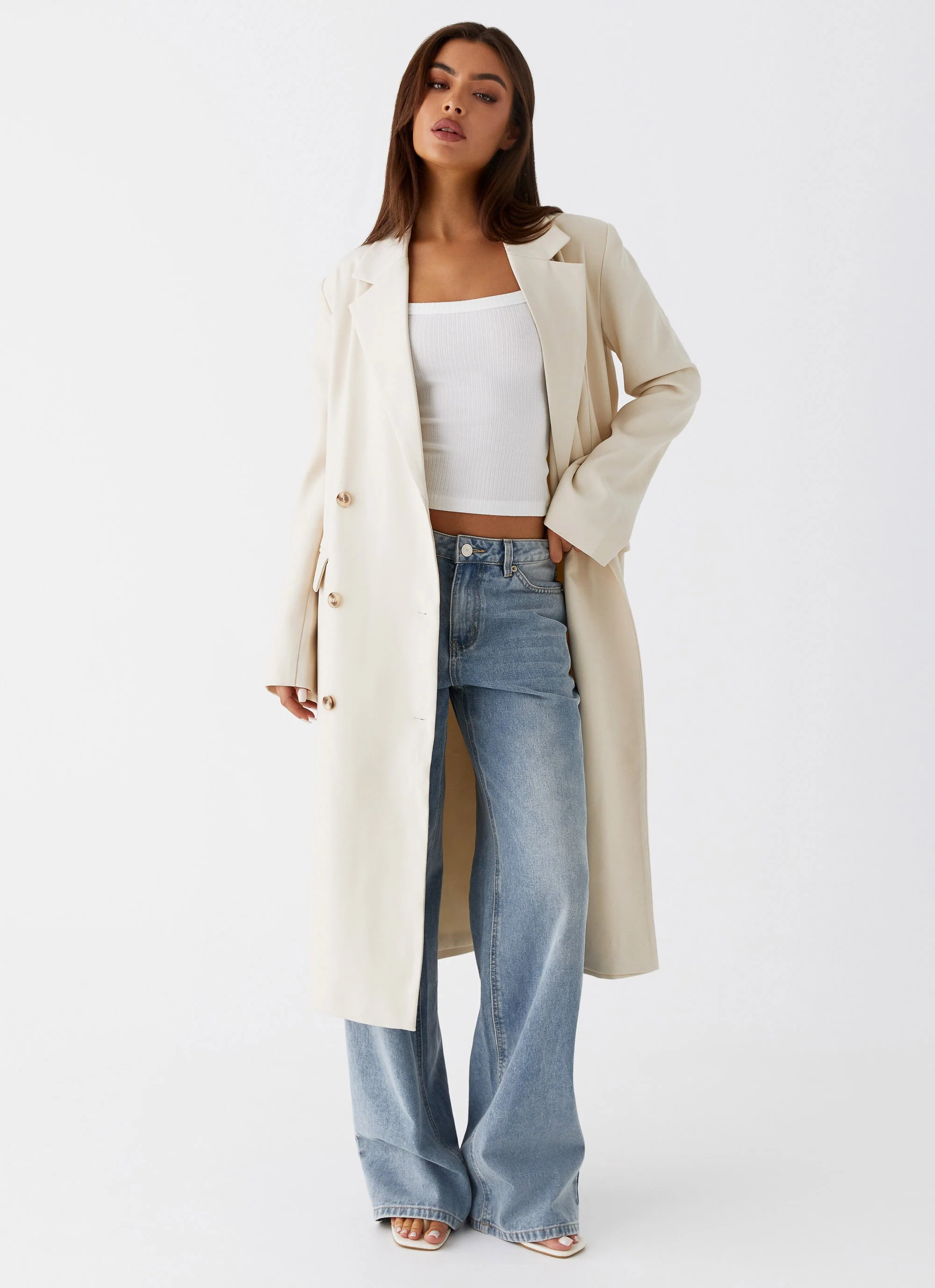 Dalia Double Breasted Blazer Coat - Beige - Image 6
