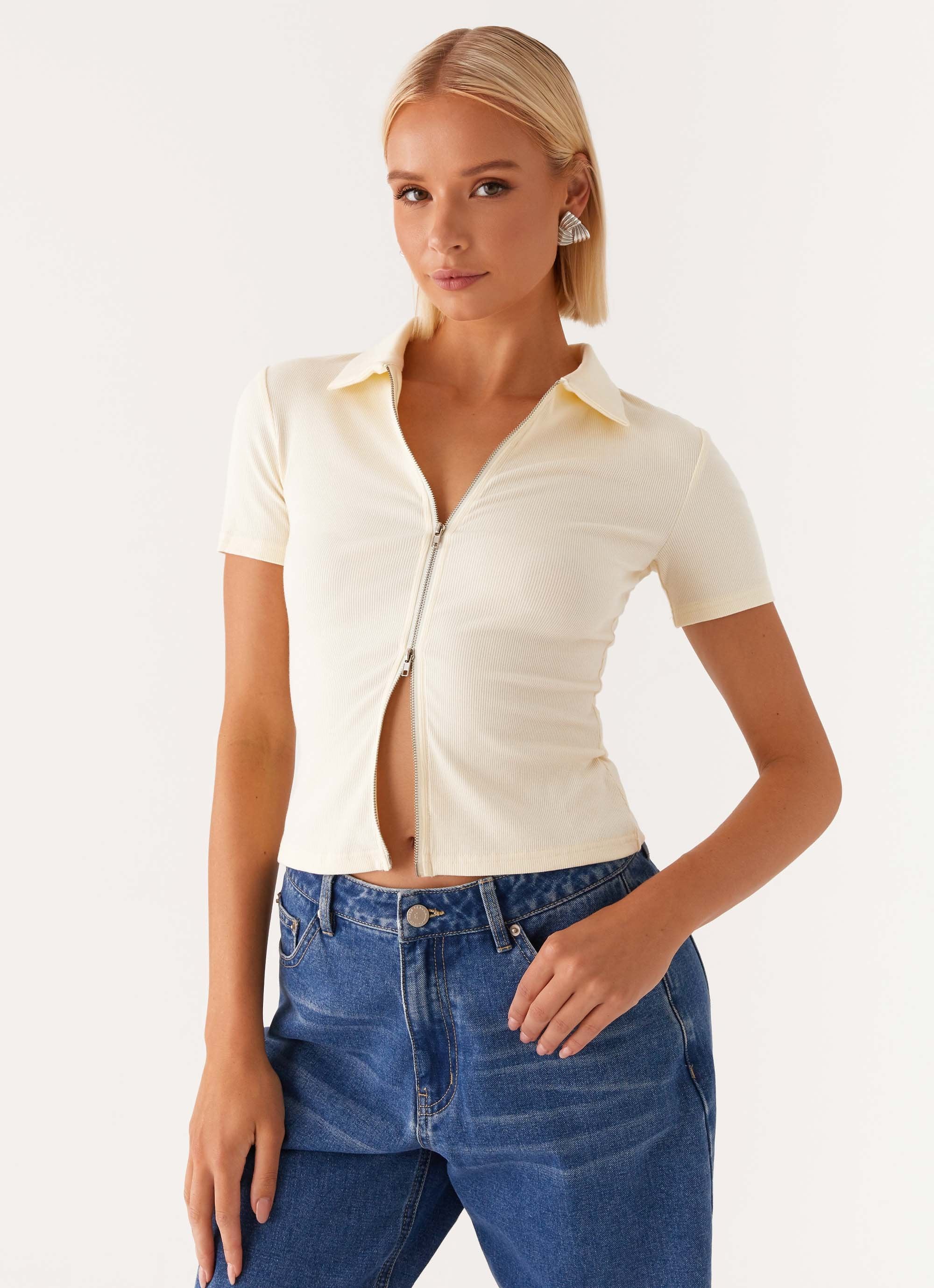 Damita Zip Front Top - Lemon - Image 5