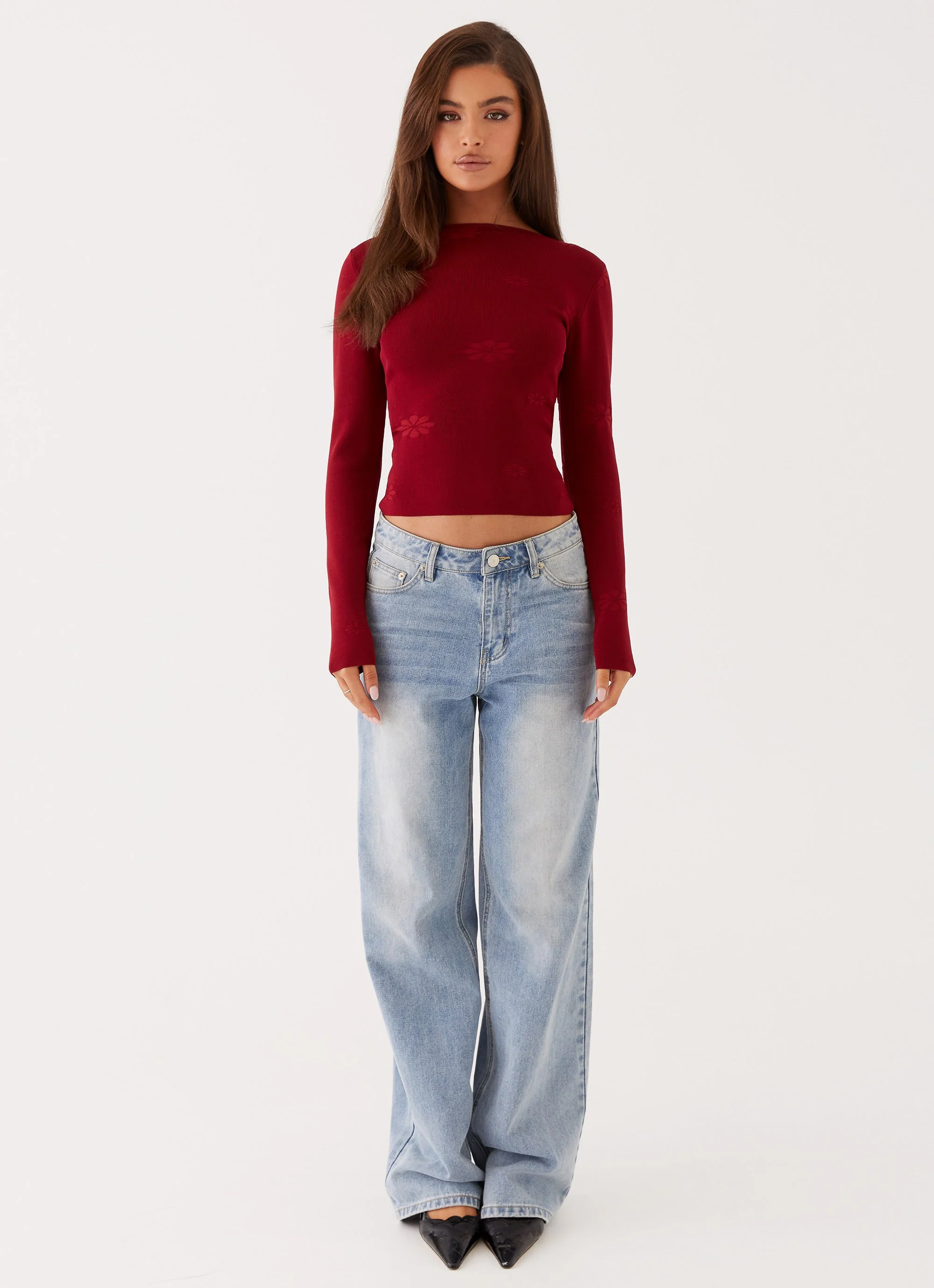Dandelion Long Sleeve Knit Top - Red - Image 2