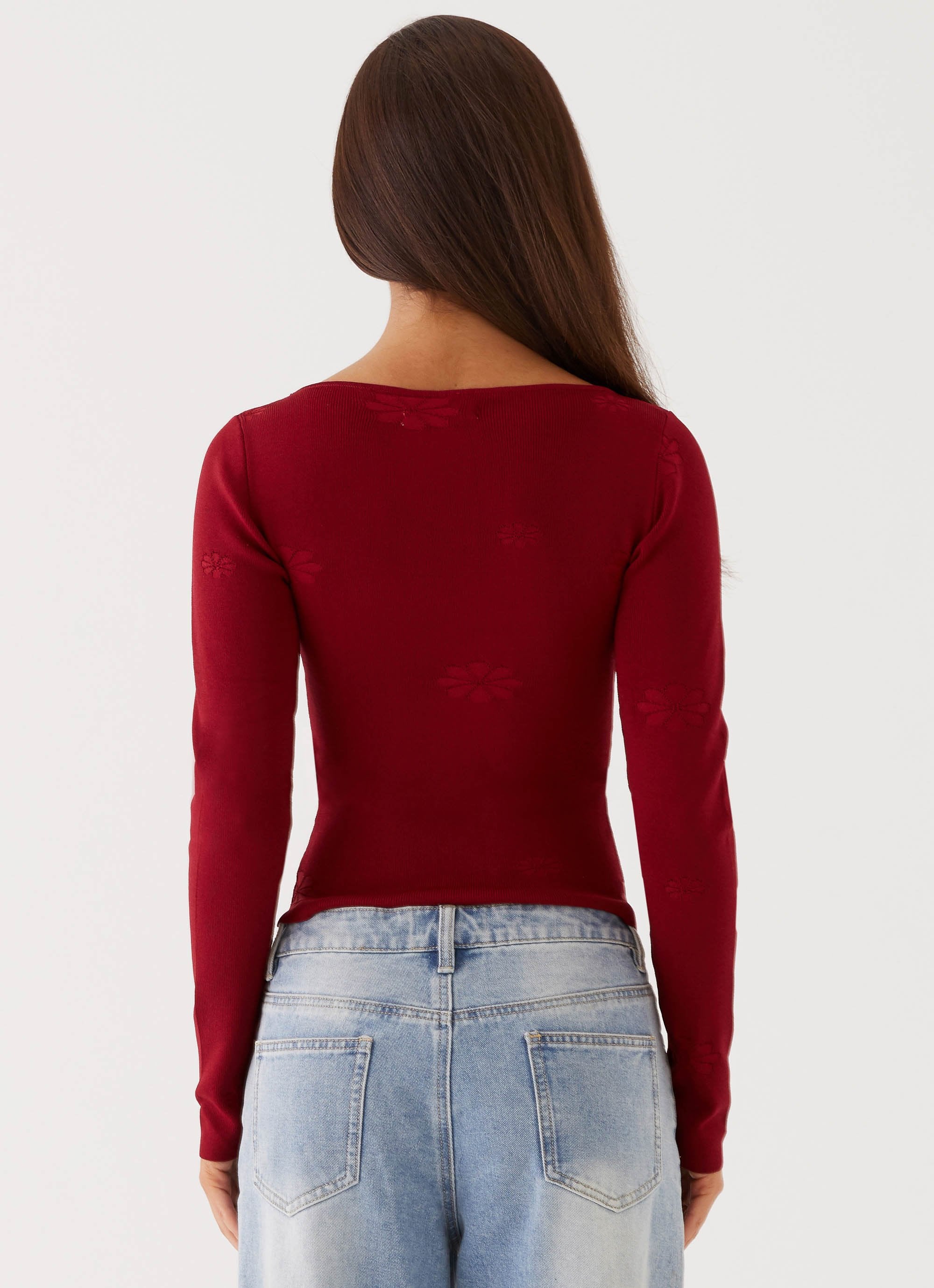 Dandelion Long Sleeve Knit Top - Red - Image 4