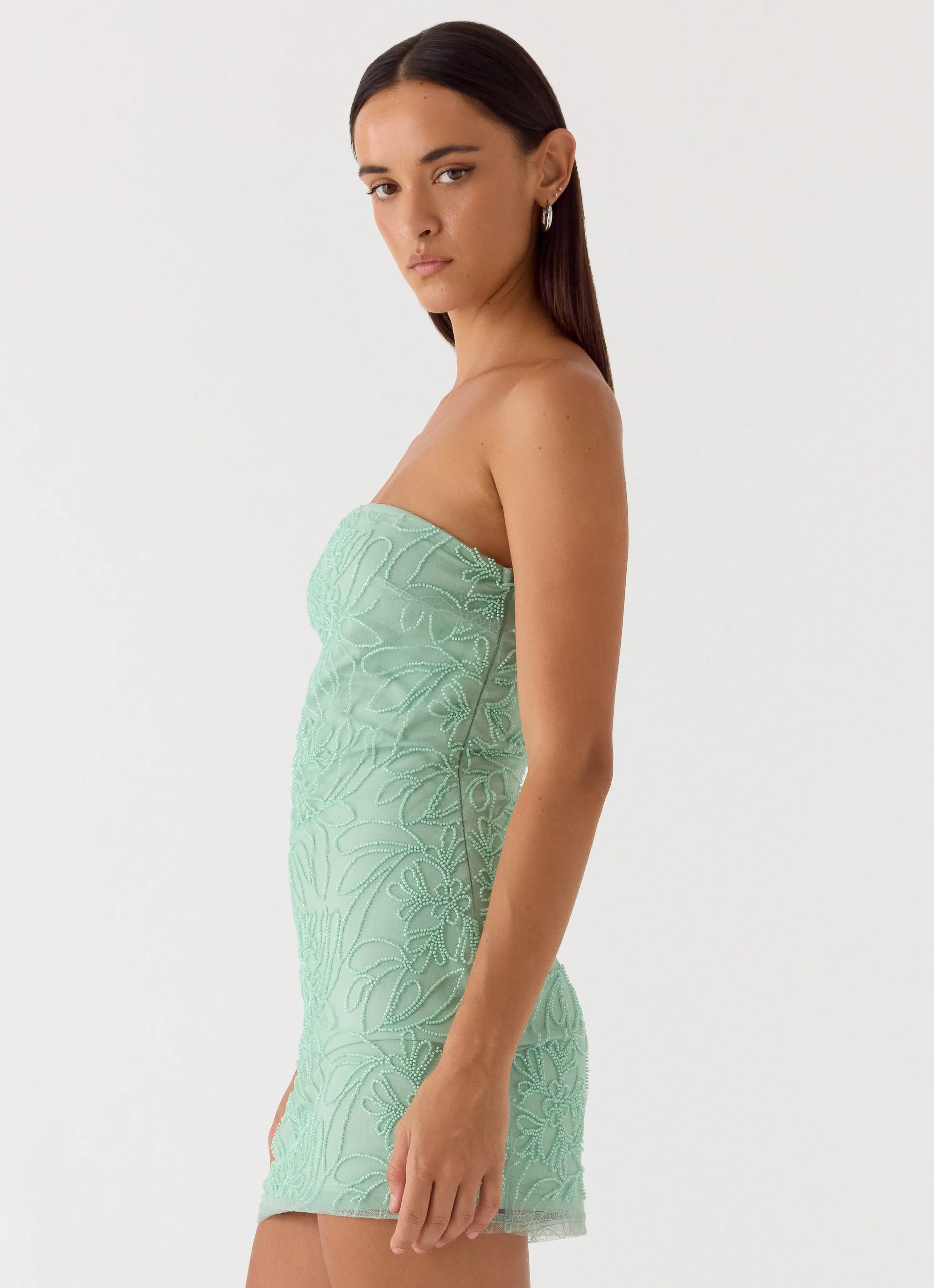 Dangerous Kind Beaded Mini Dress - Sage - Image 4