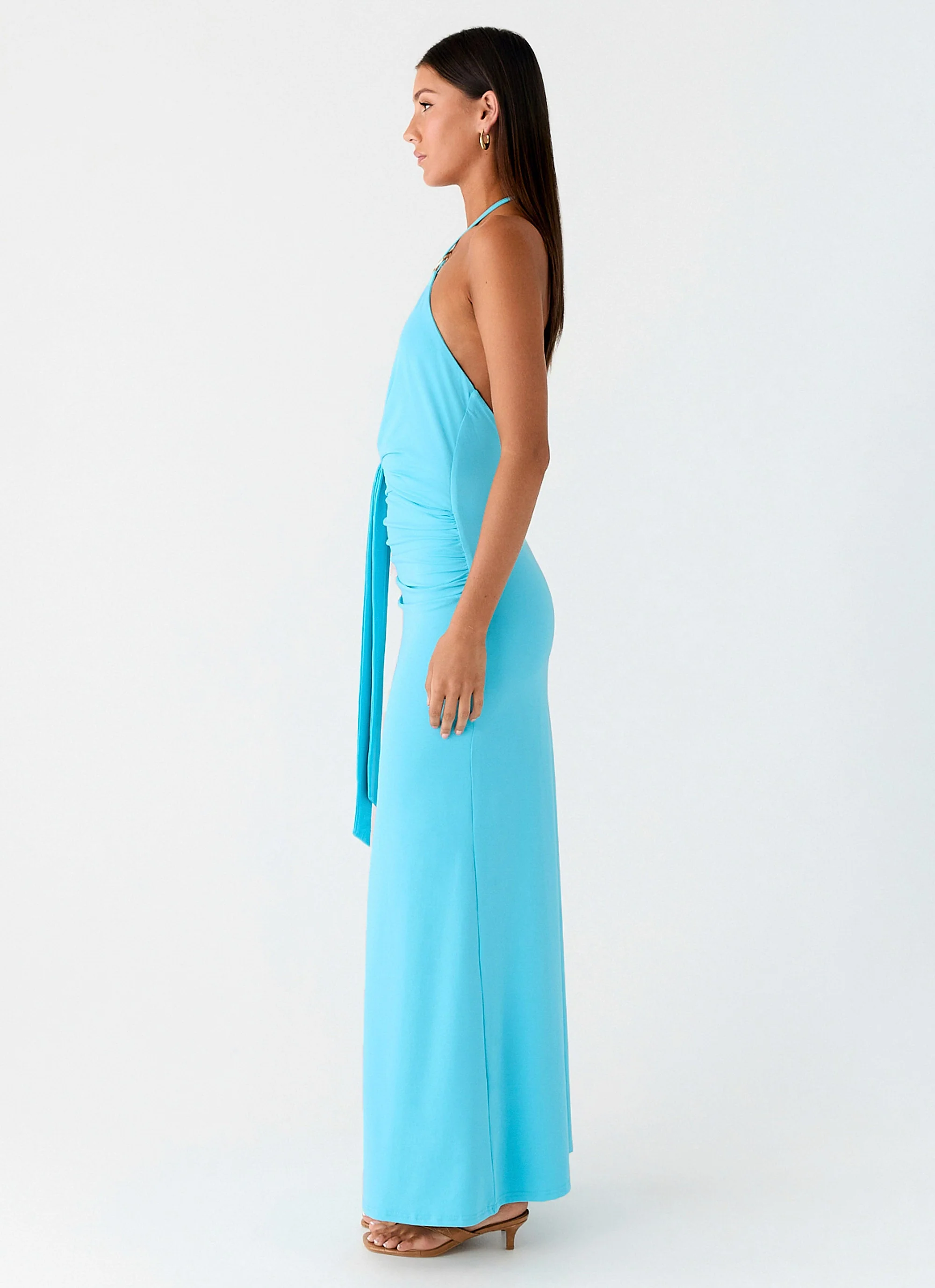 Dare Me Halter Maxi Dress - Aqua Blue - Image 3