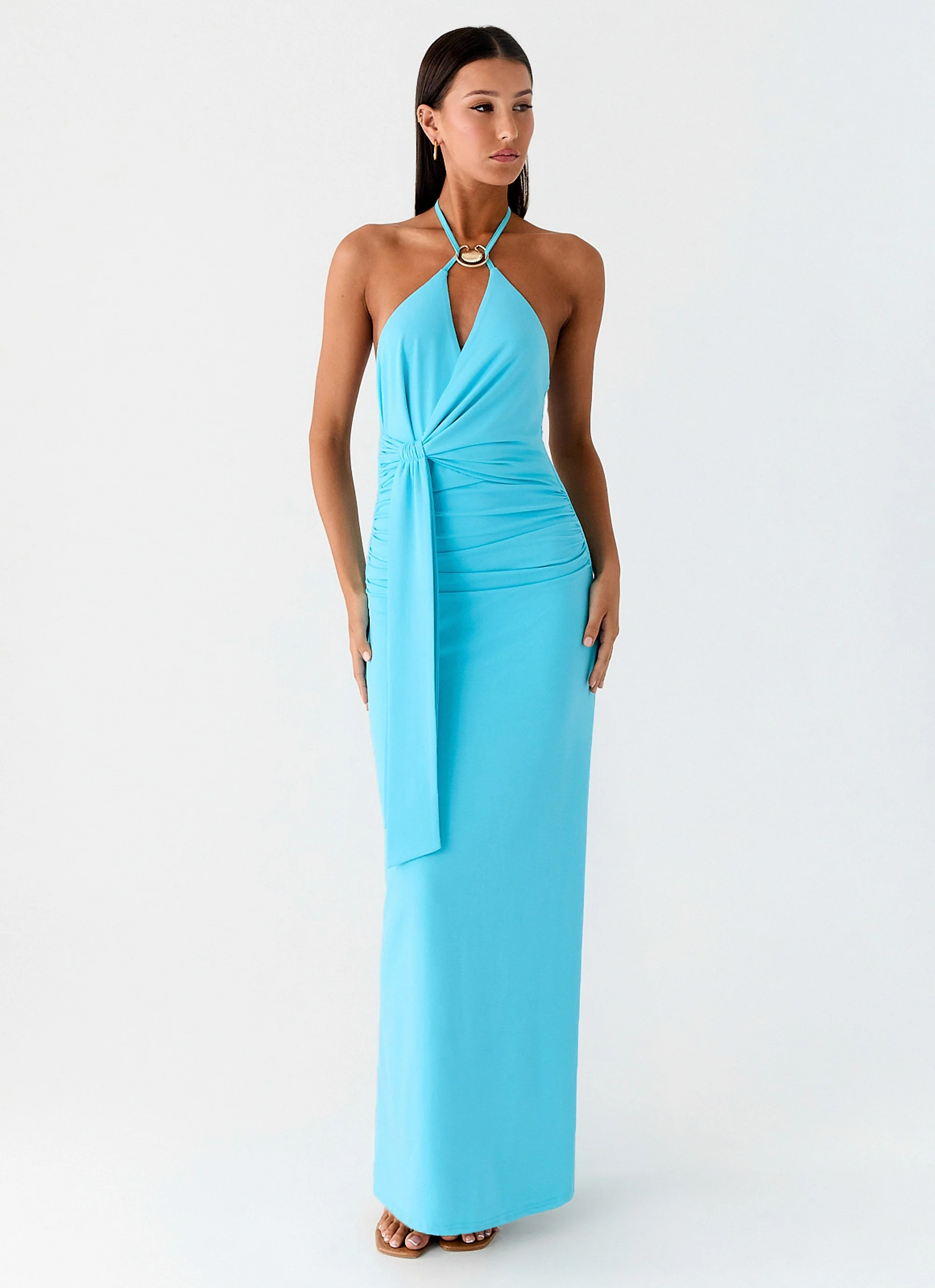 Dare Me Halter Maxi Dress - Aqua Blue - Image 5