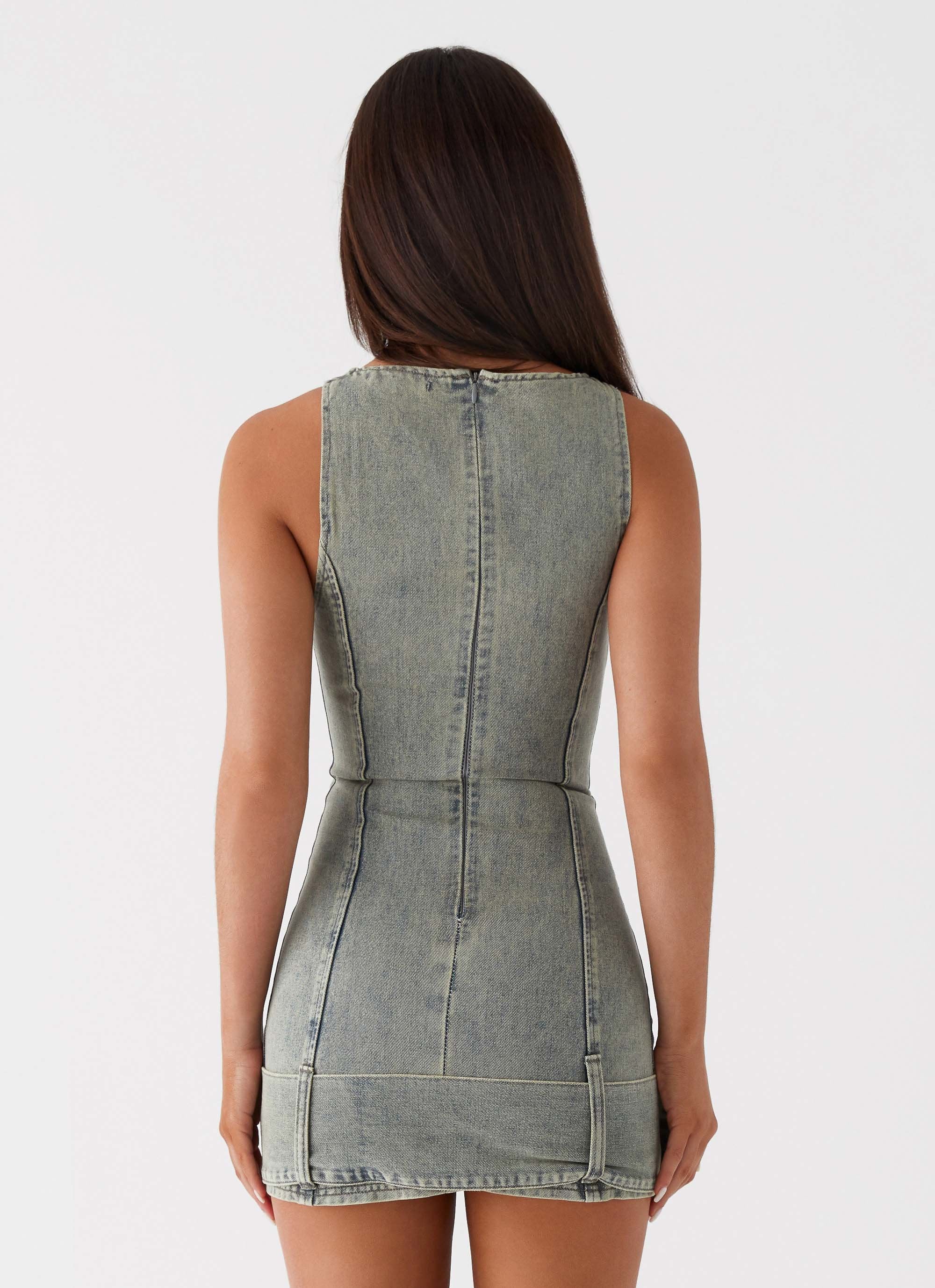 Dark Matter Mini Dress - Washed Denim - Image 4
