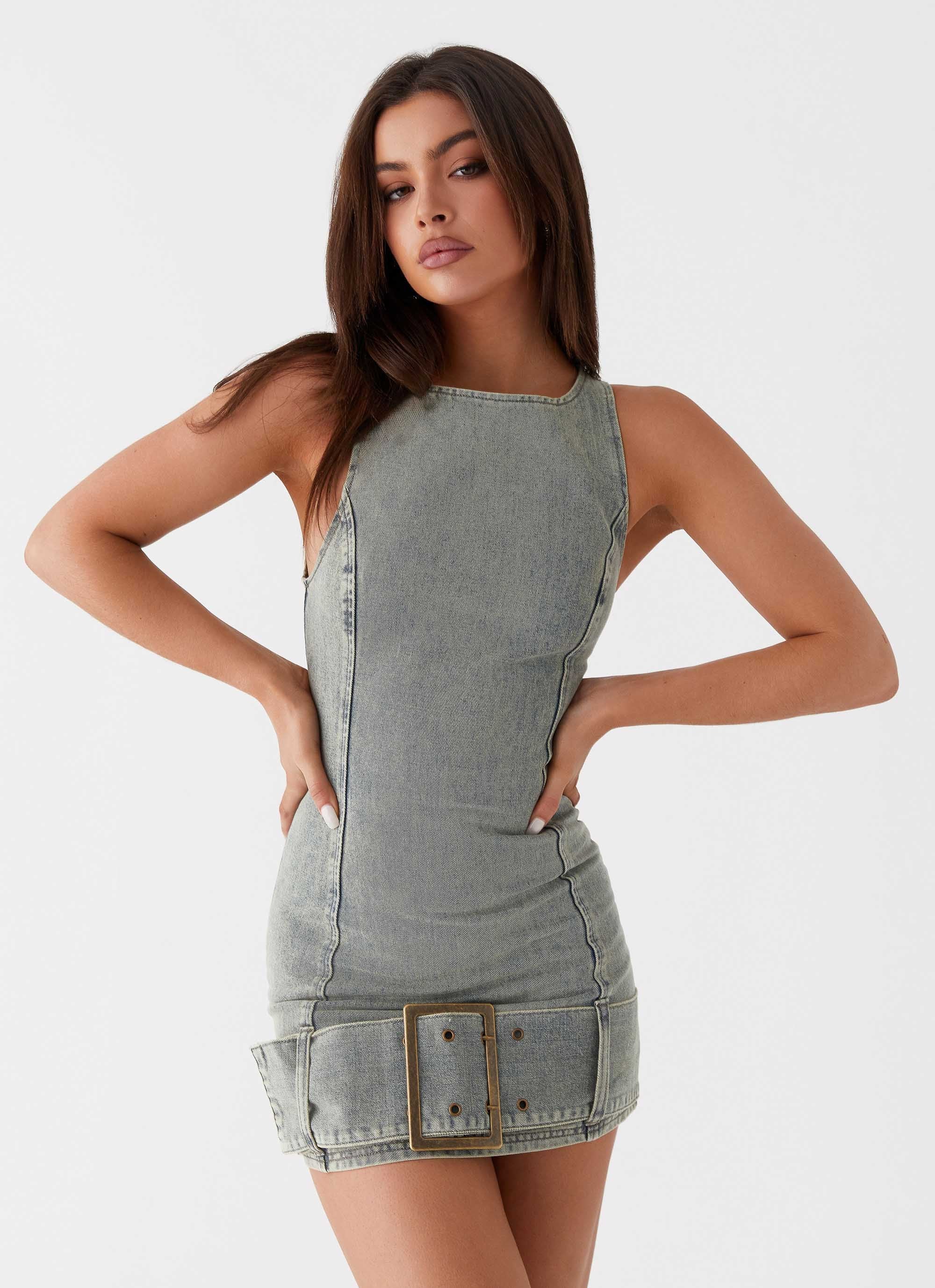 Dark Matter Mini Dress - Washed Denim - Image 5