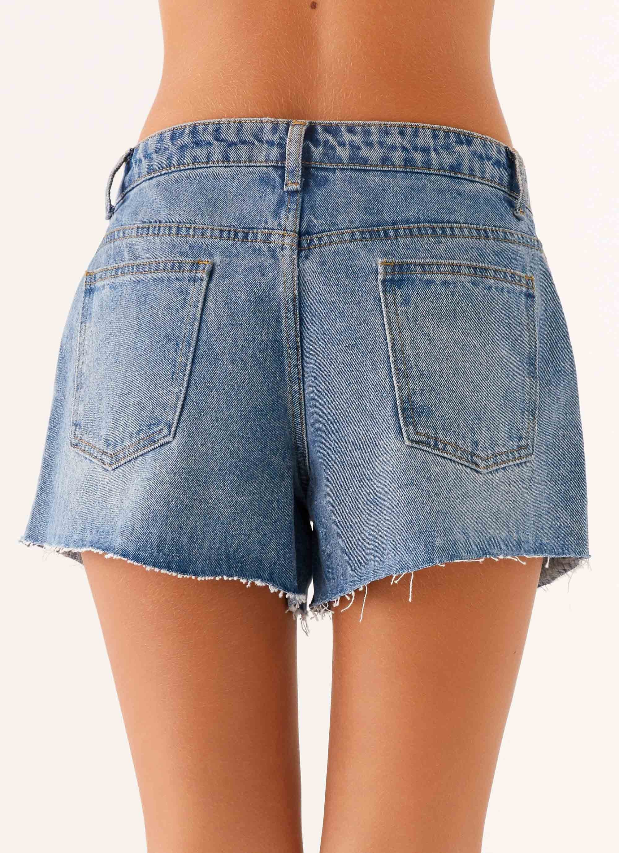 Davie Low Rise Denim Shorts - Blue - Image 4