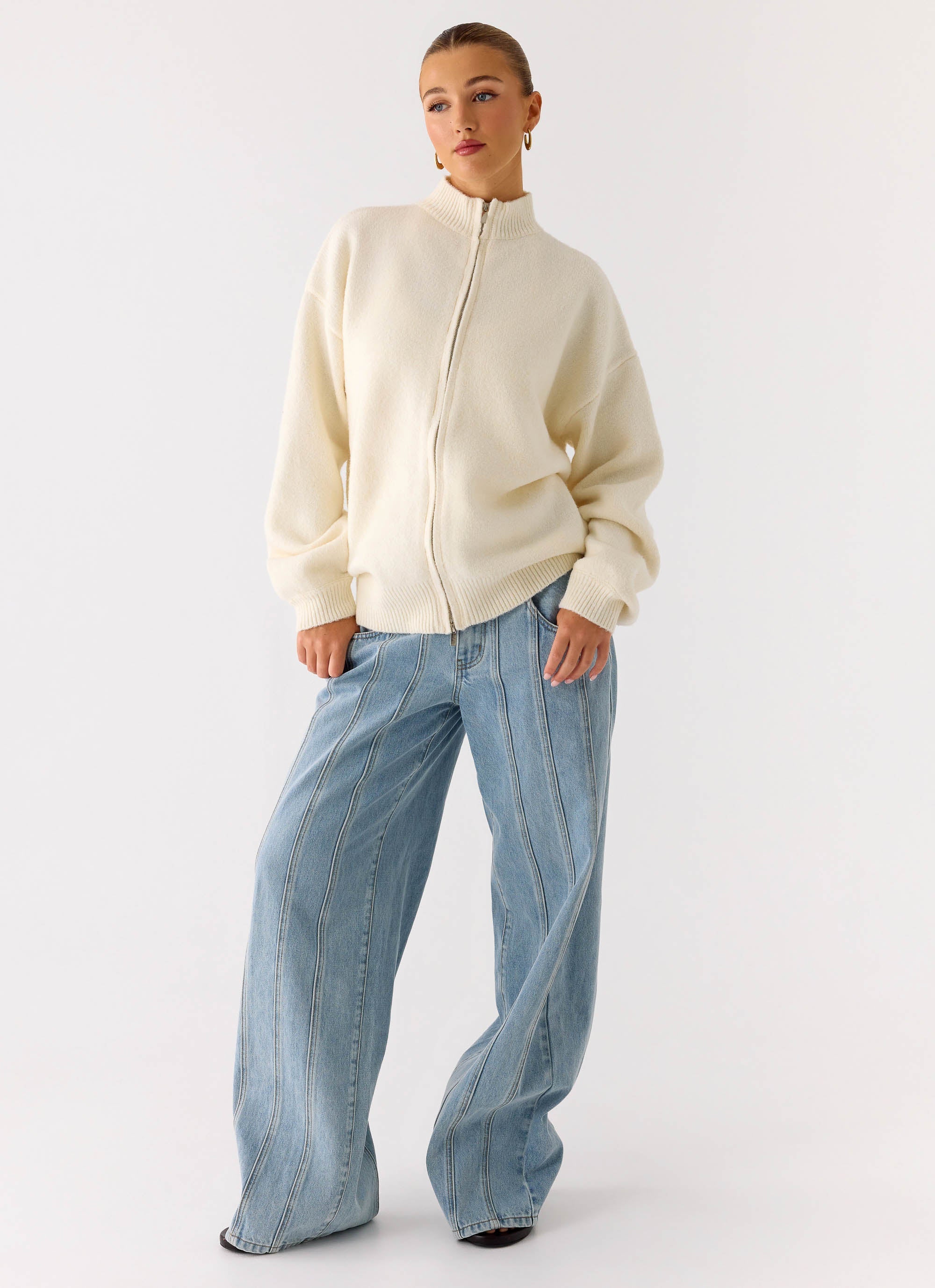 Davy Knit Zip Jacket - Ivory - Image 3