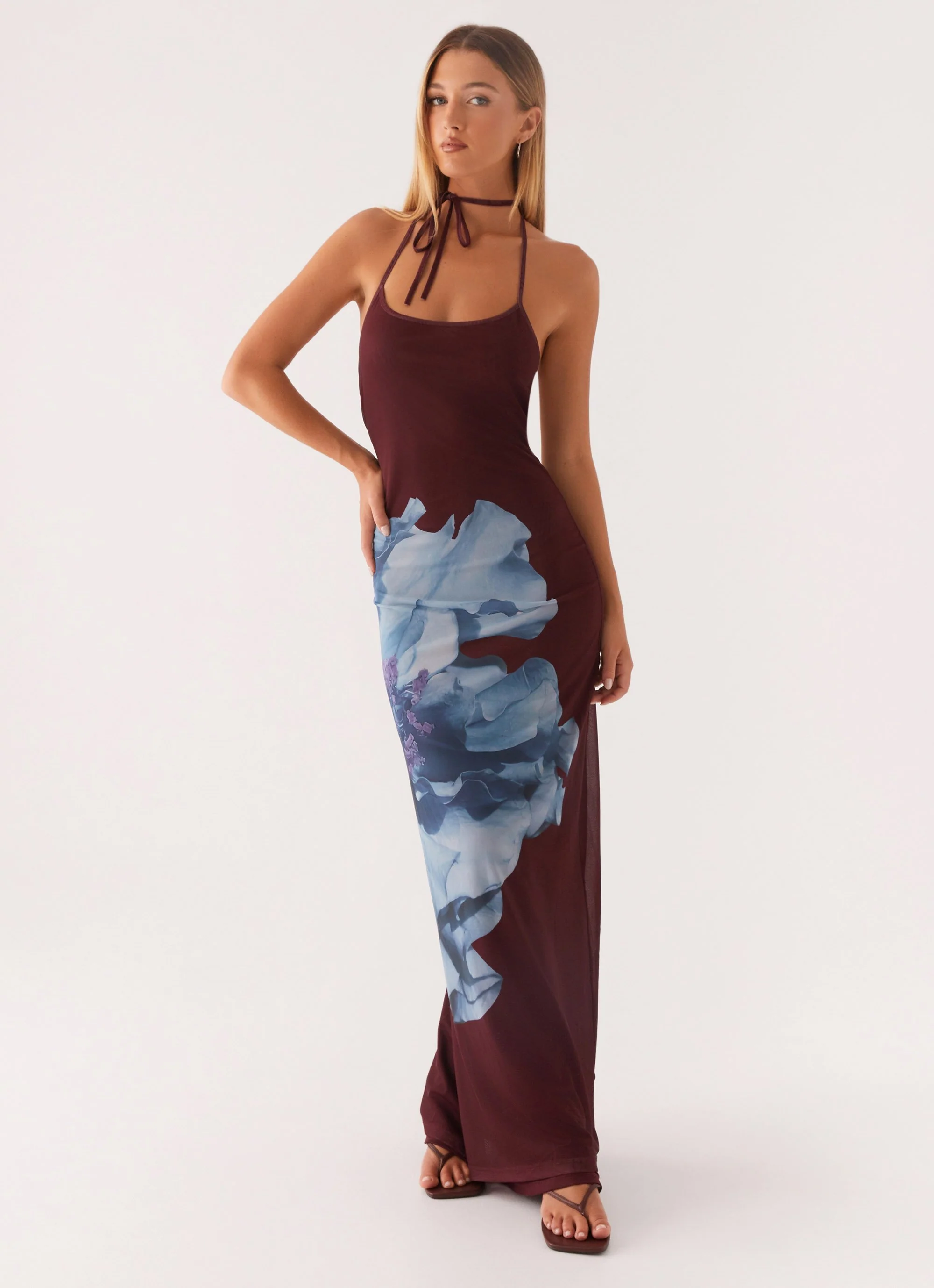 Dayana Halterneck Maxi Dress - Maroon Print - Image 5
