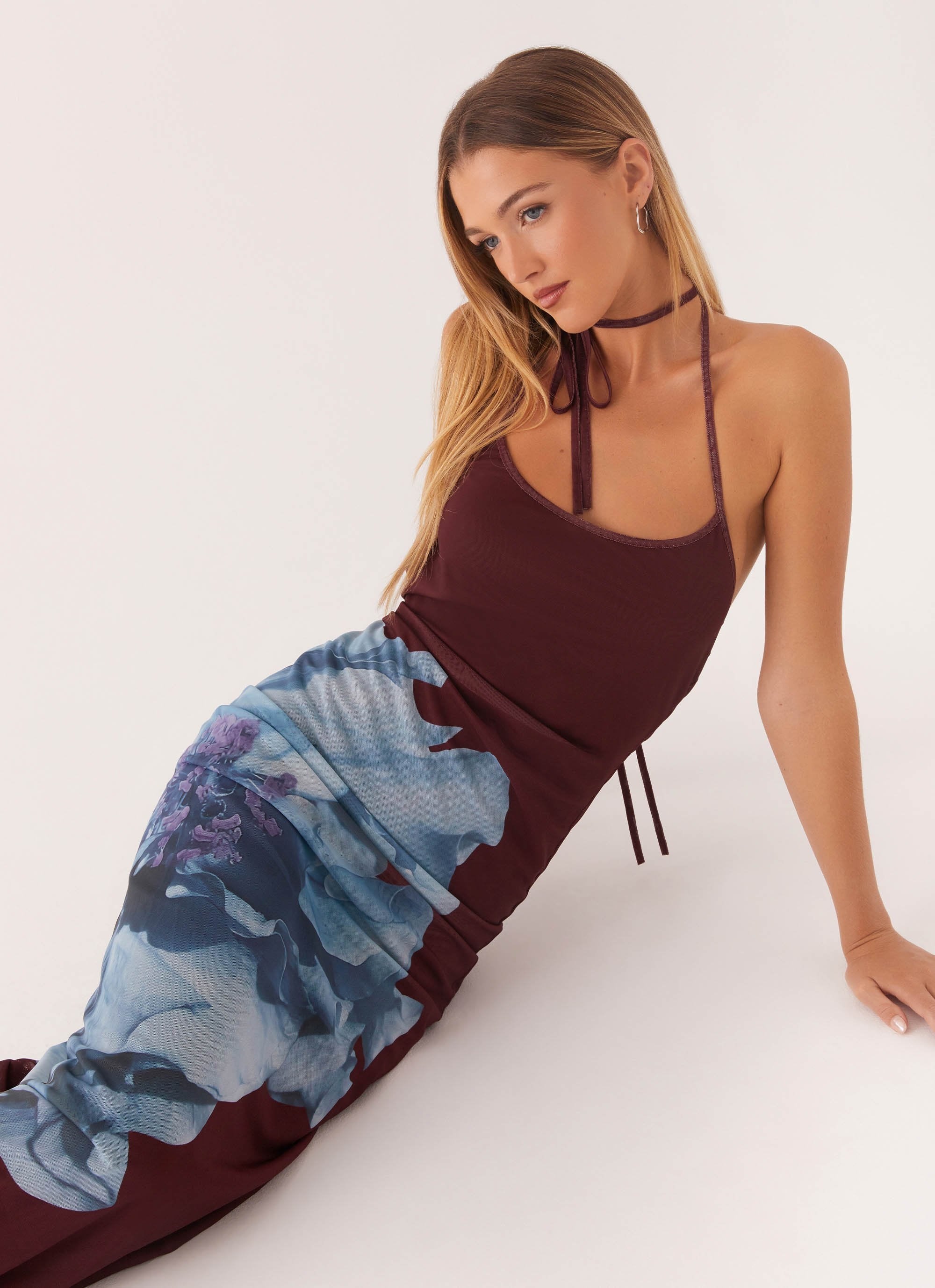 Dayana Halterneck Maxi Dress - Maroon Print - Image 6
