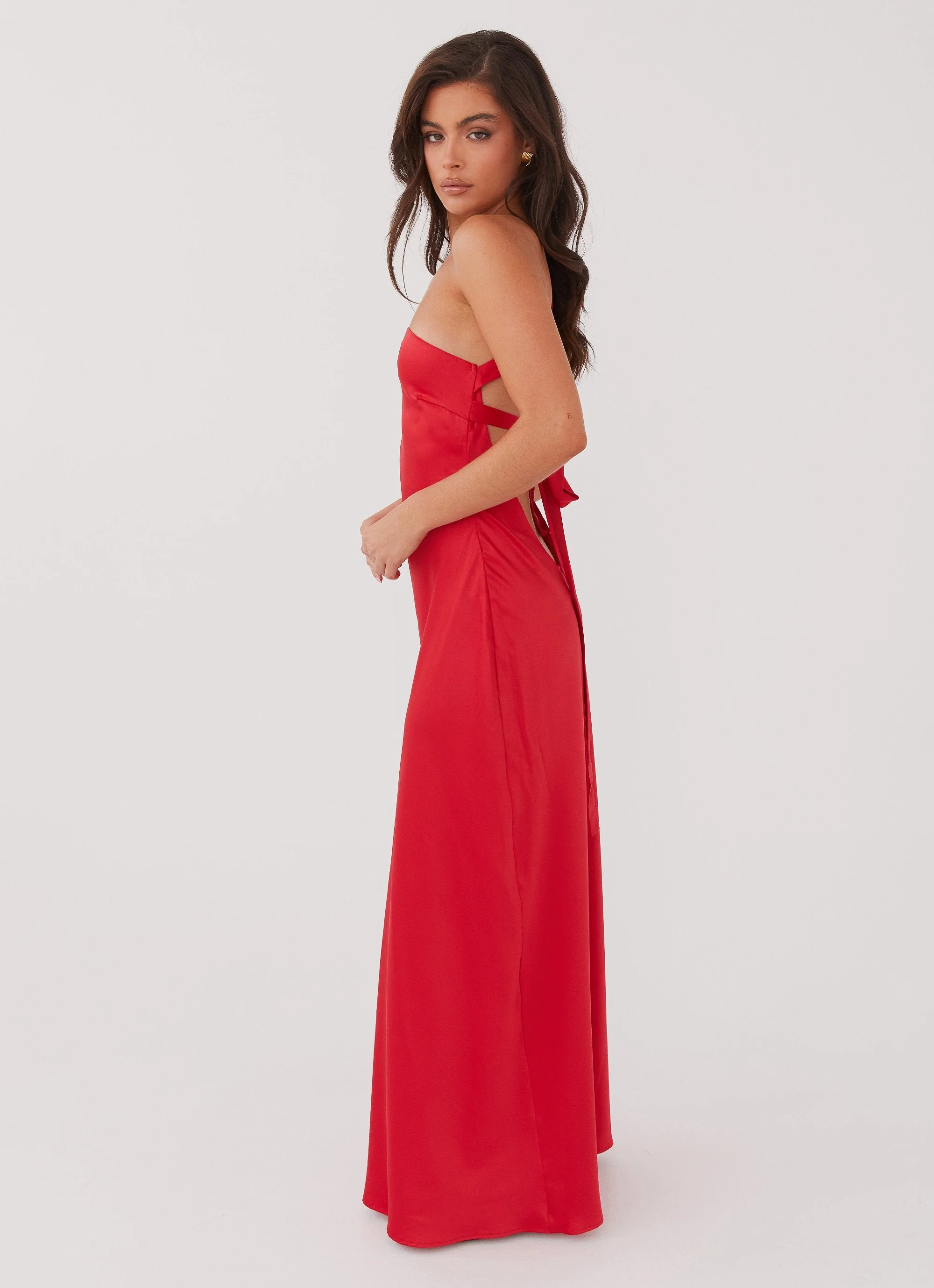Delancy One Shoulder Maxi Dress - Rouge Red - Image 4