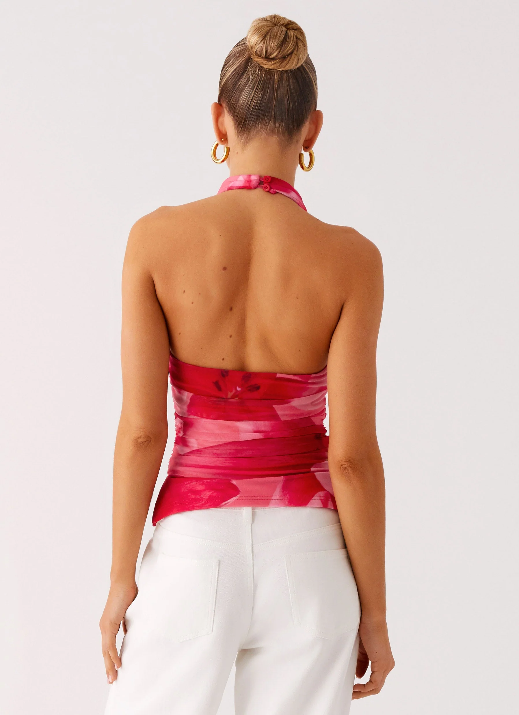 Delany Halter Top - Peach Watermelon Flower - Image 3