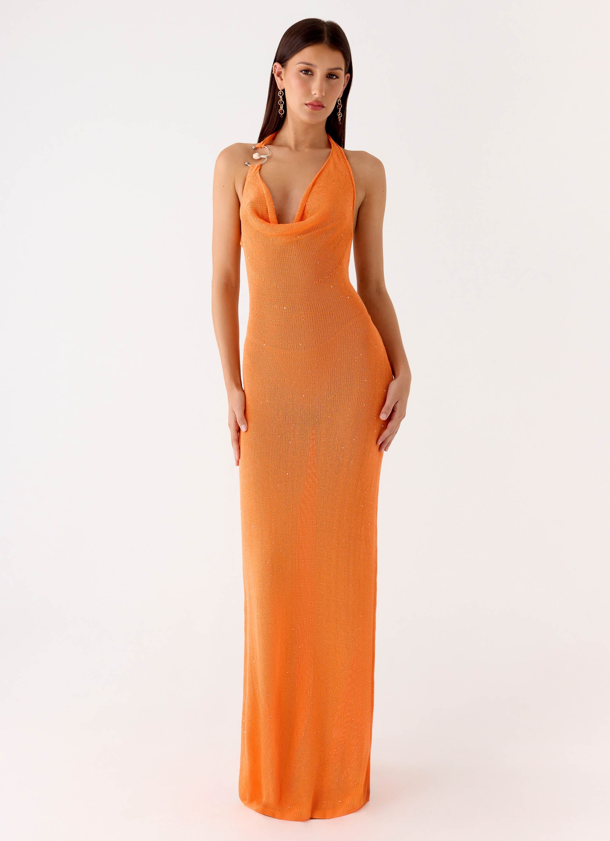 Delfina Cowl Knit Maxi Dress - Orange - Image 5