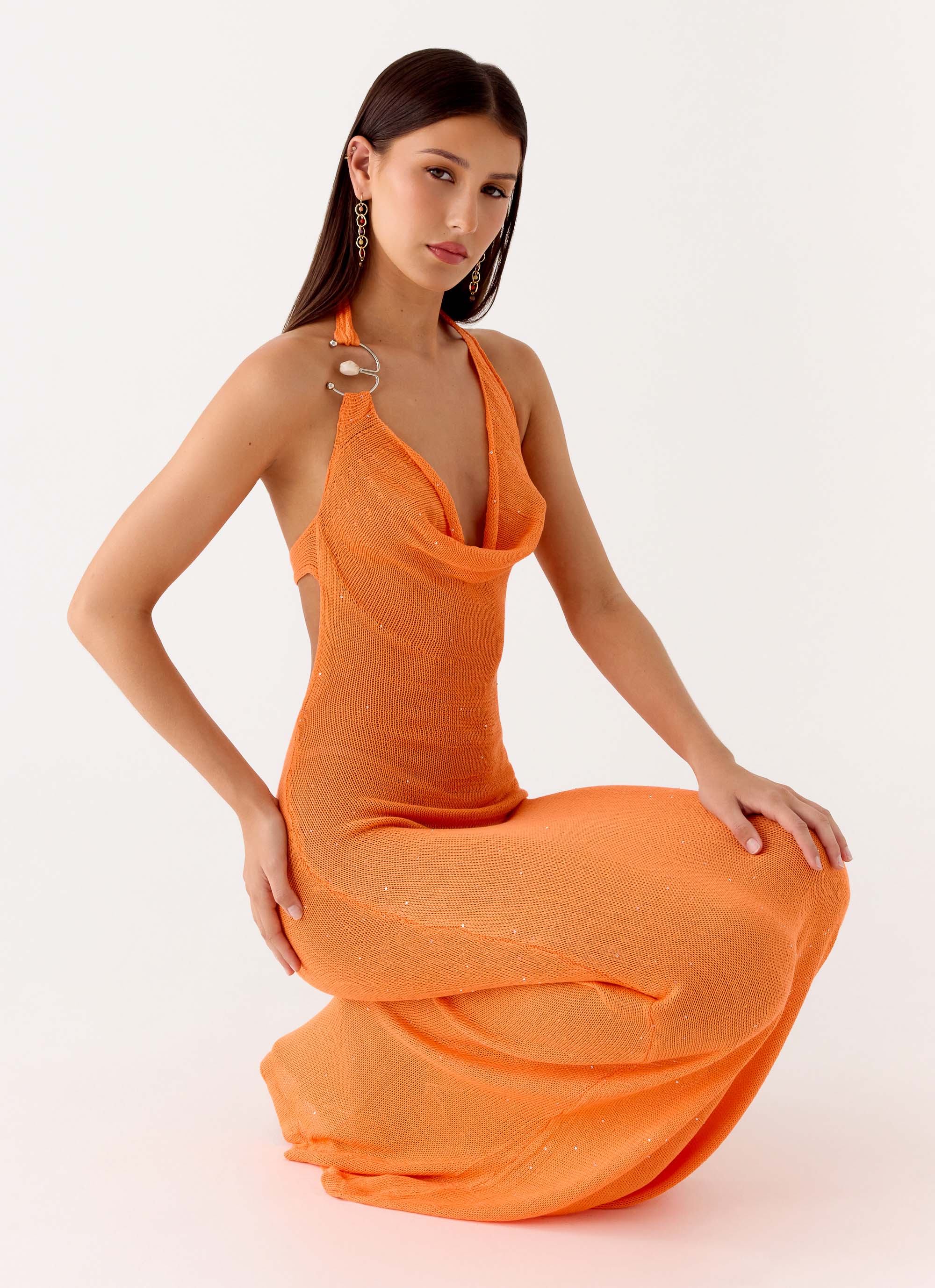 Delfina Cowl Knit Maxi Dress - Orange - Image 6