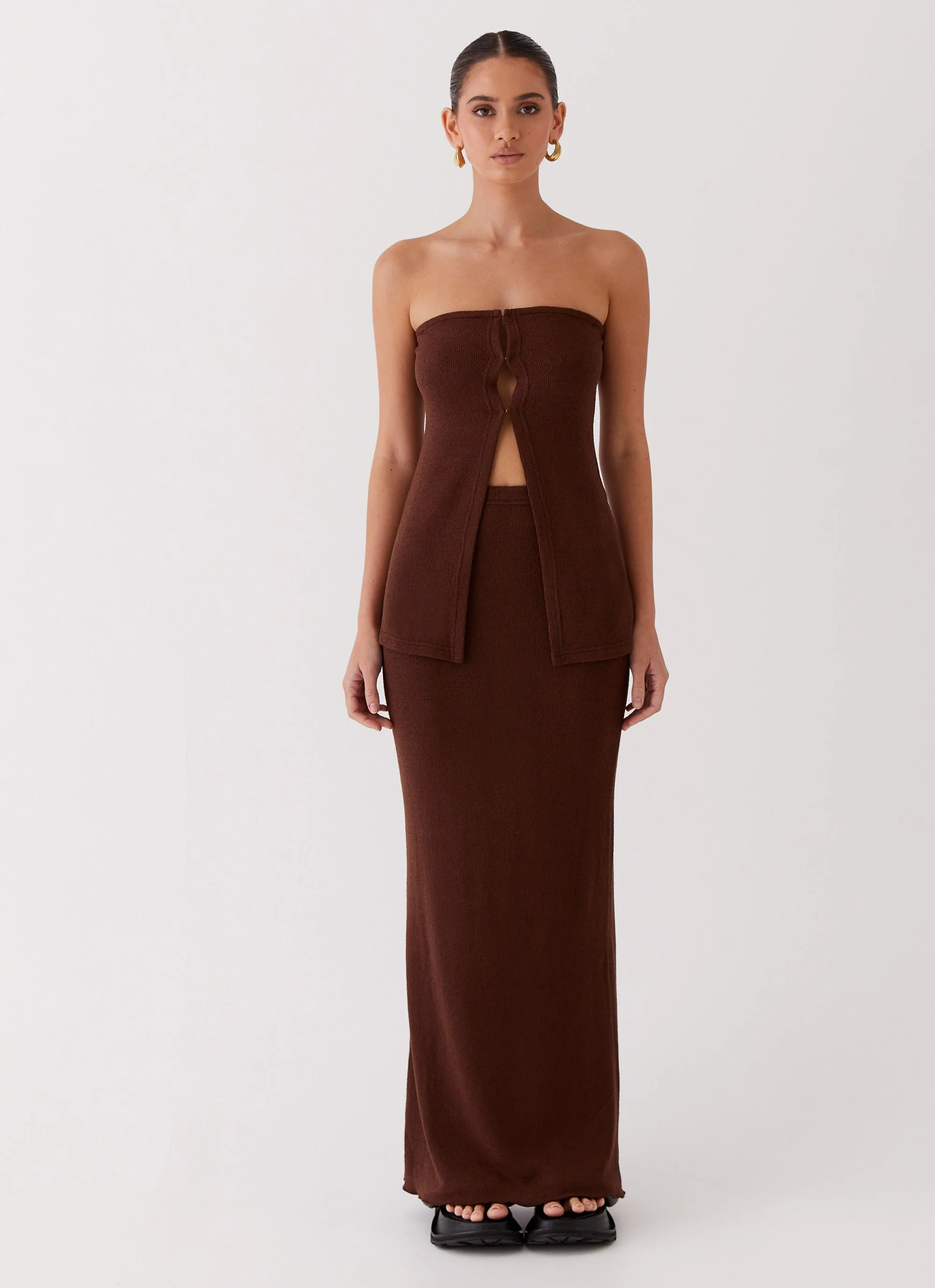 Delicate Lady Knit Maxi Skirt - Chocolate - Image 2