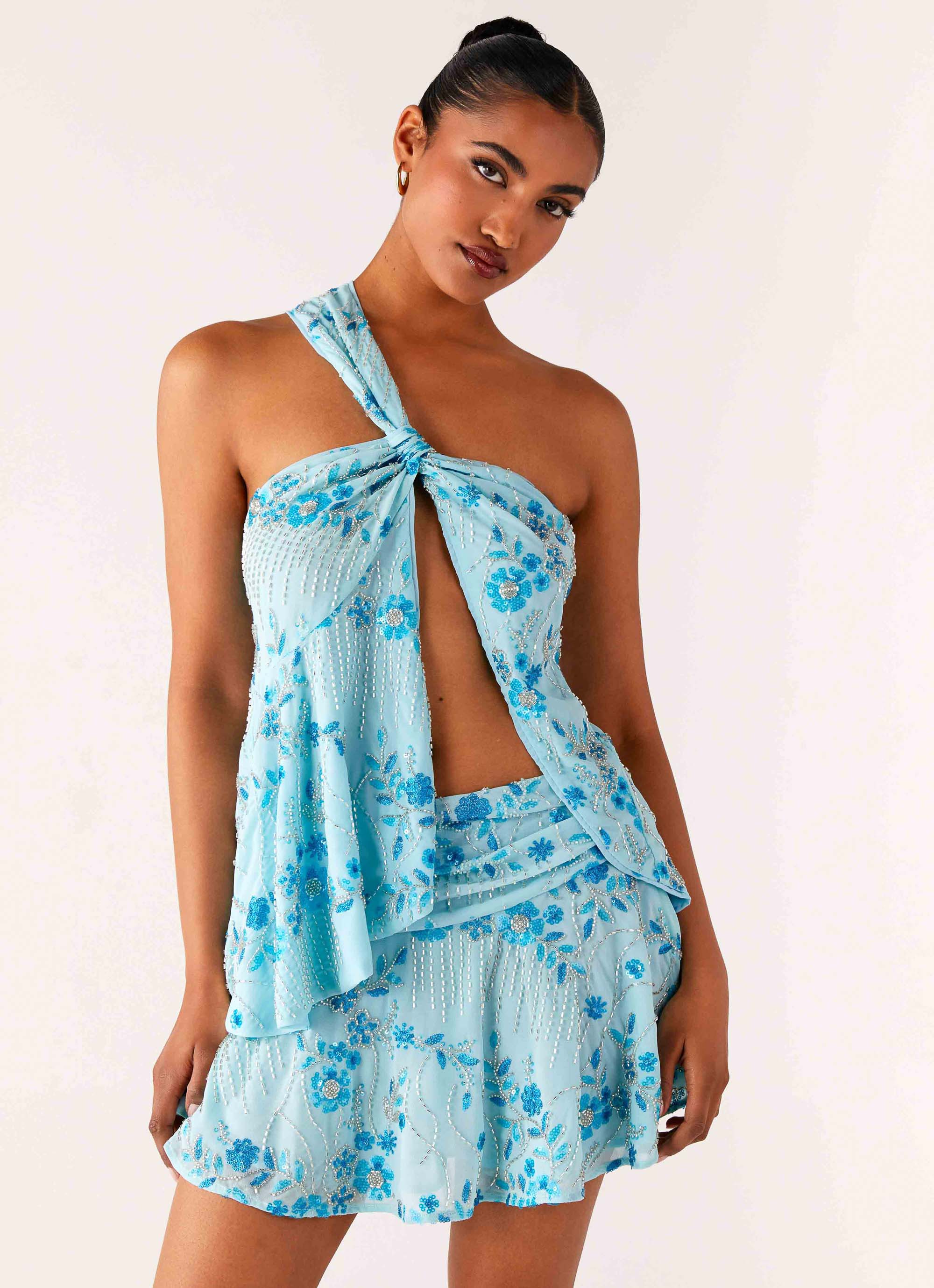 Delight Me Beaded Low Rise Mini Skirt - Blue - Image 6