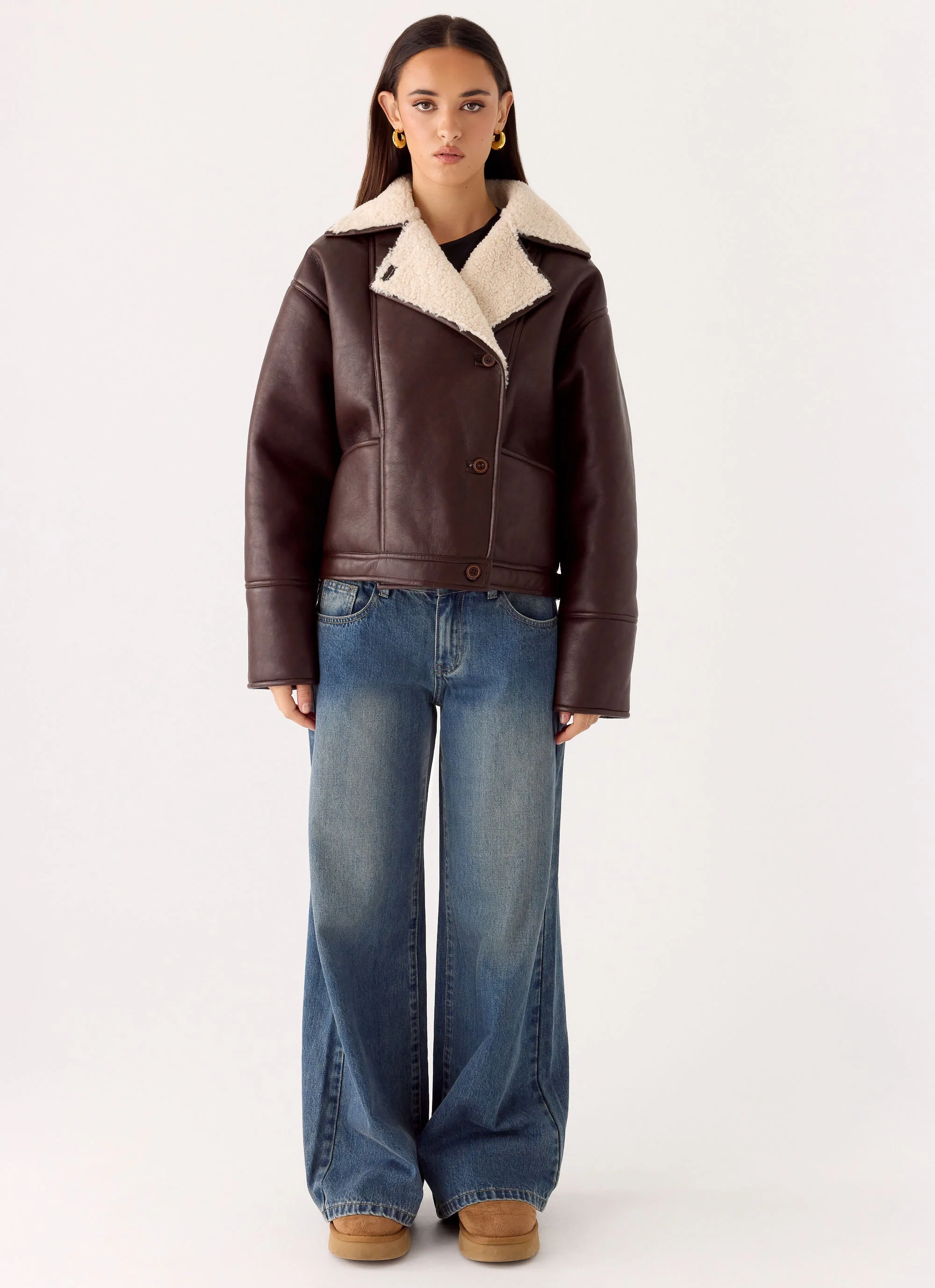 Demine Double Faced Short Coat - Chocolate - Image 2