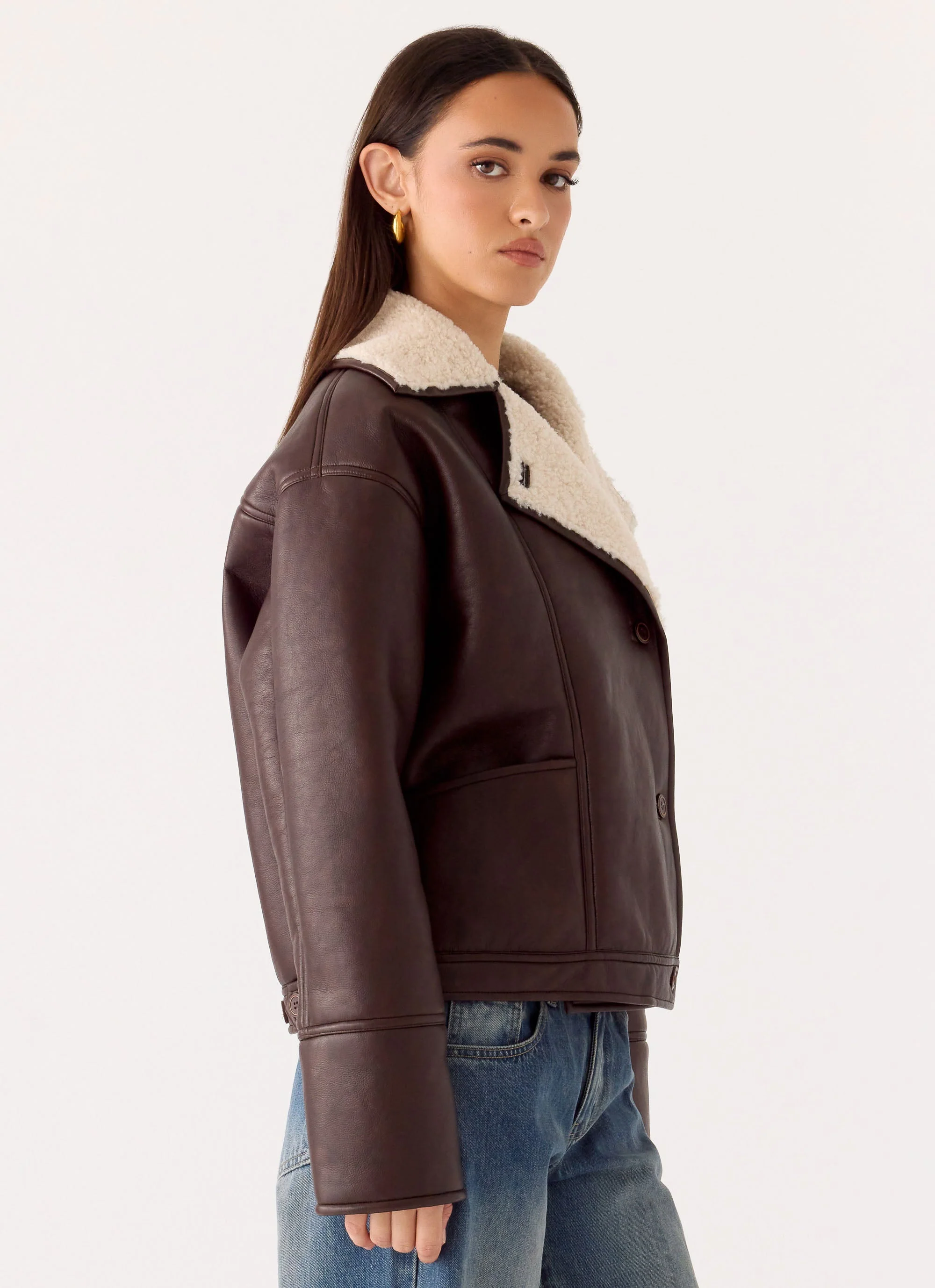 Demine Double Faced Short Coat - Chocolate - Image 3
