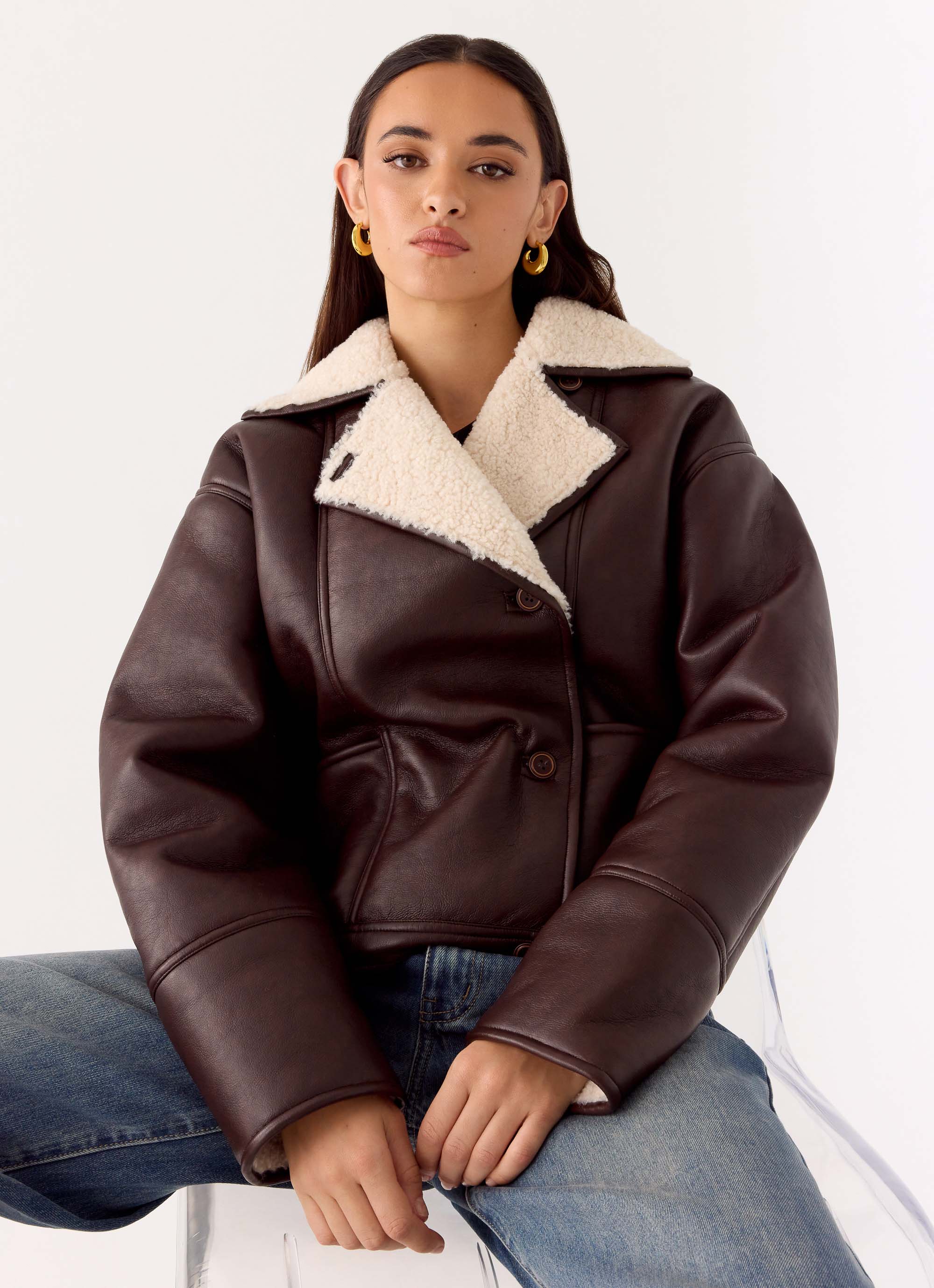 Demine Double Faced Short Coat - Chocolate - Image 5