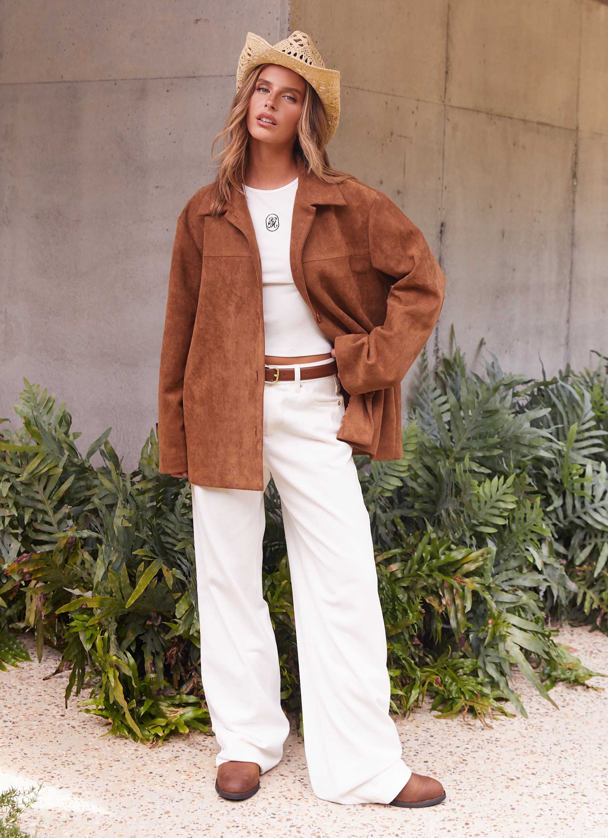Devika Faux Suede Boxy Jacket - Brown - Image 2