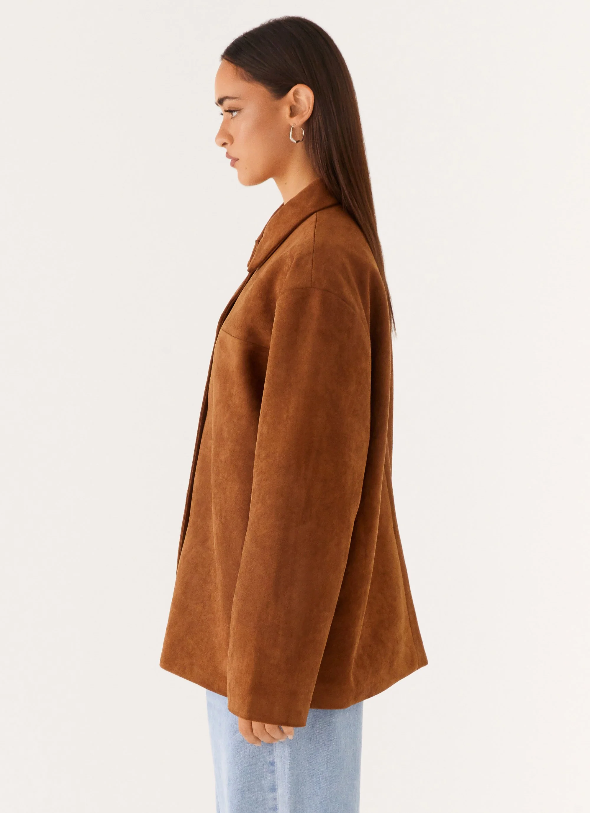 Devika Faux Suede Boxy Jacket - Brown - Image 4
