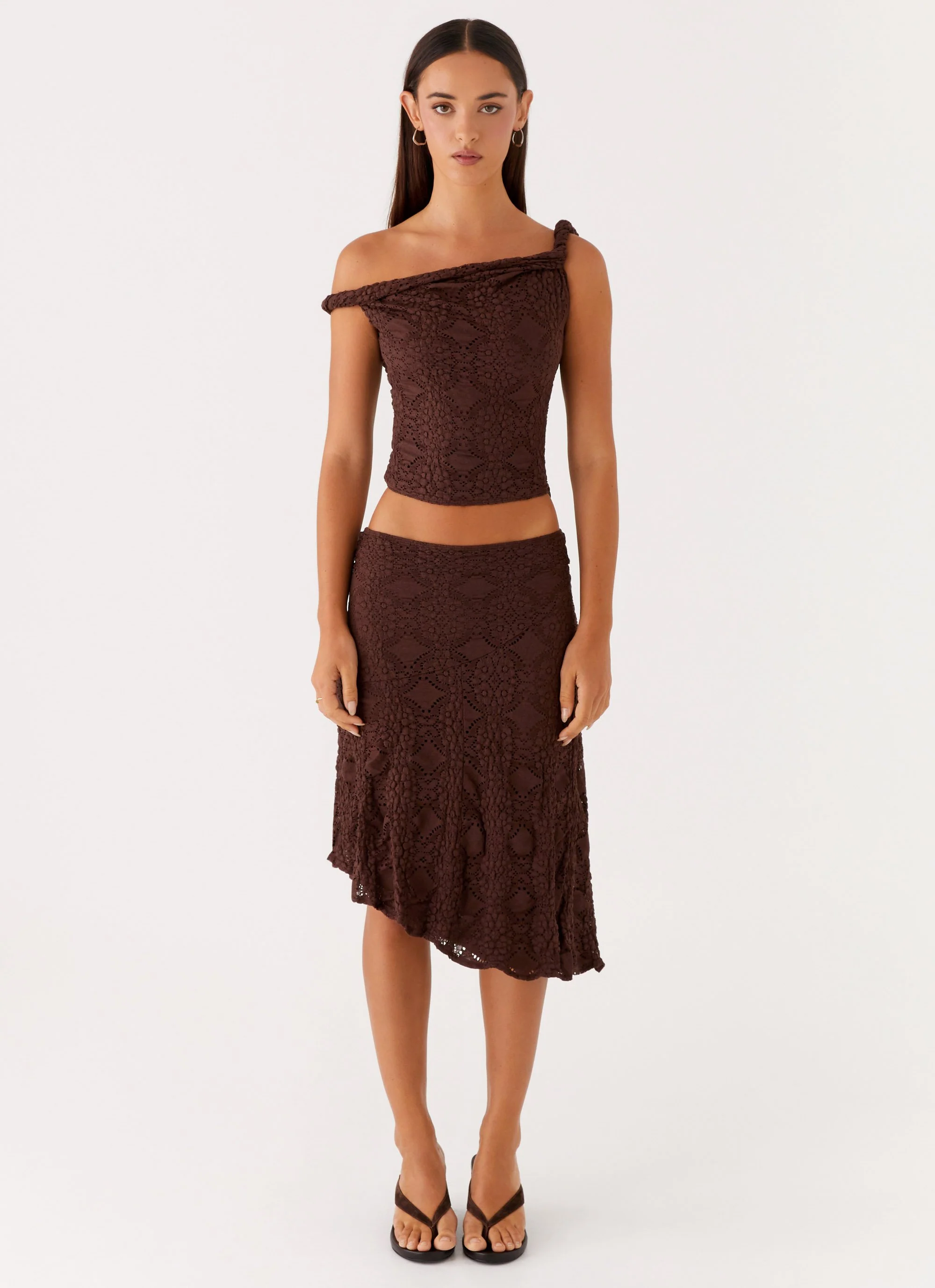 Diamond Sky Midi Skirt - Chocolate - Image 2