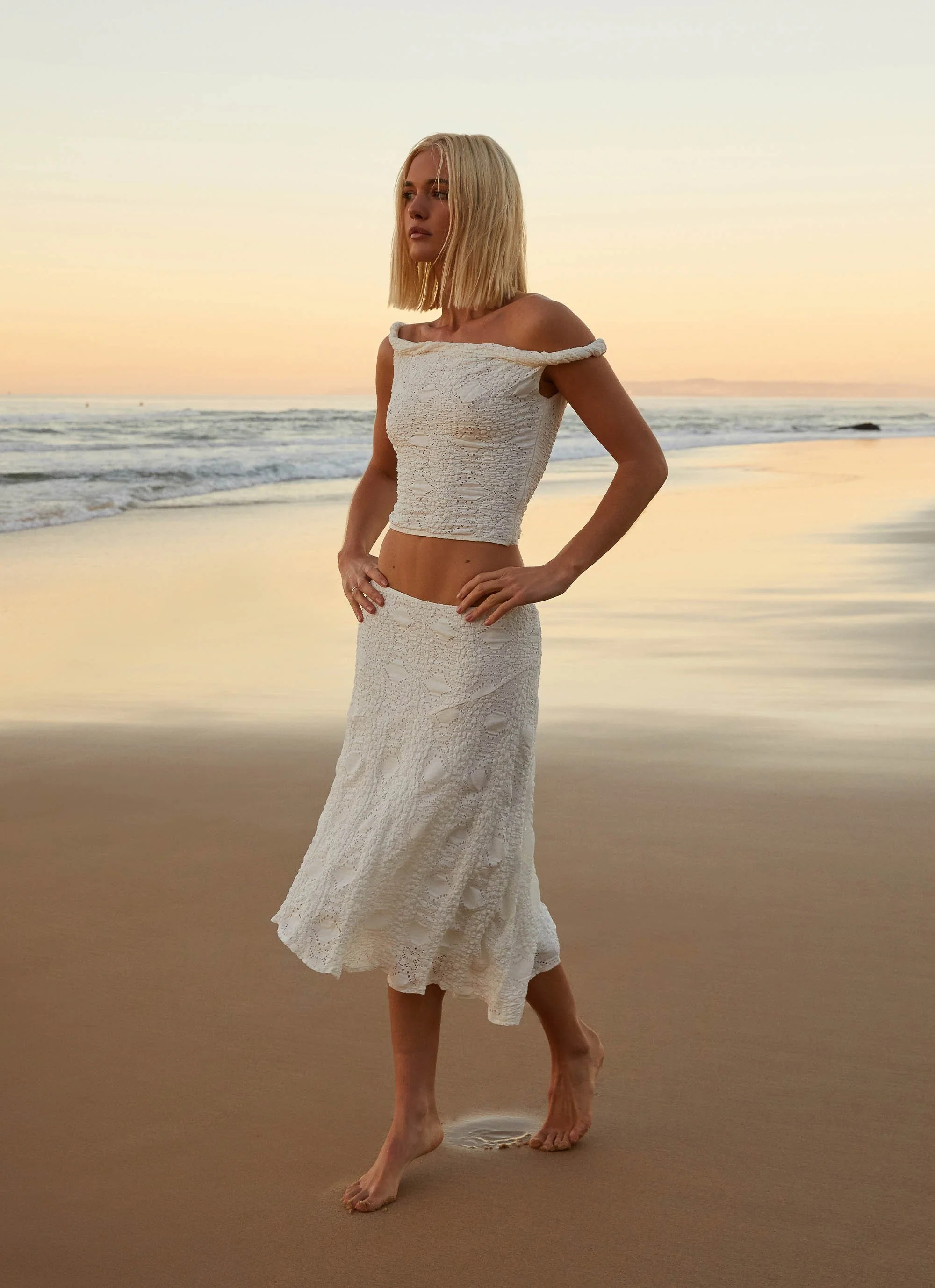 Diamond Sky Midi Skirt - White - Image 2