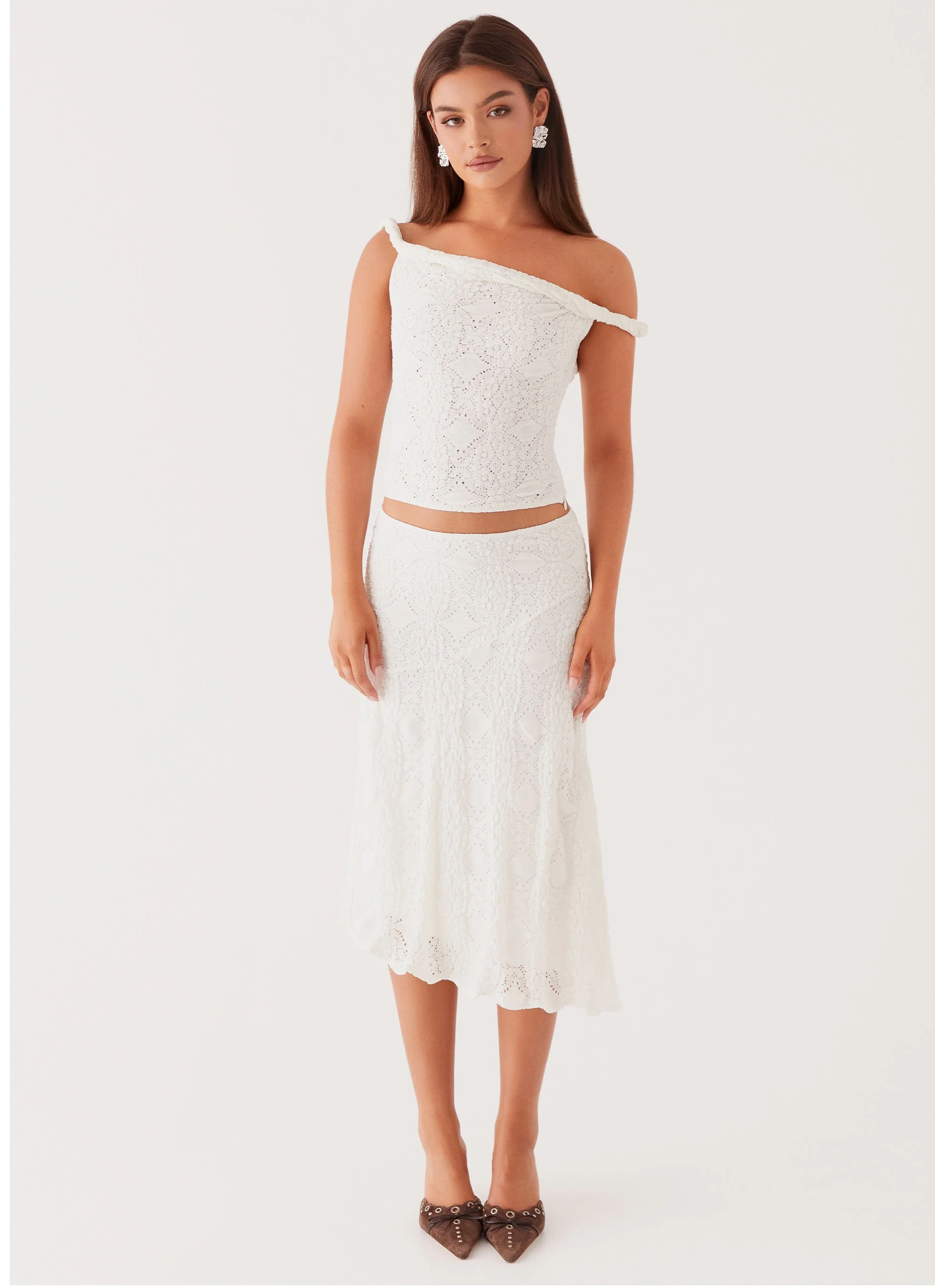 Diamond Sky Midi Skirt - White - Image 5