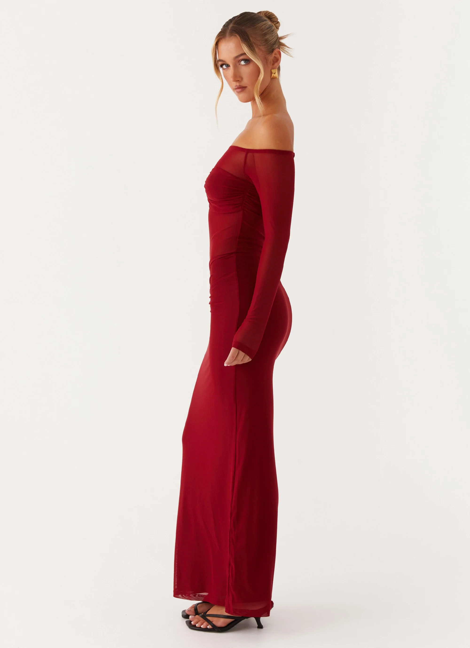 Divine Beauty Mesh Maxi Dress - Maroon - Image 3