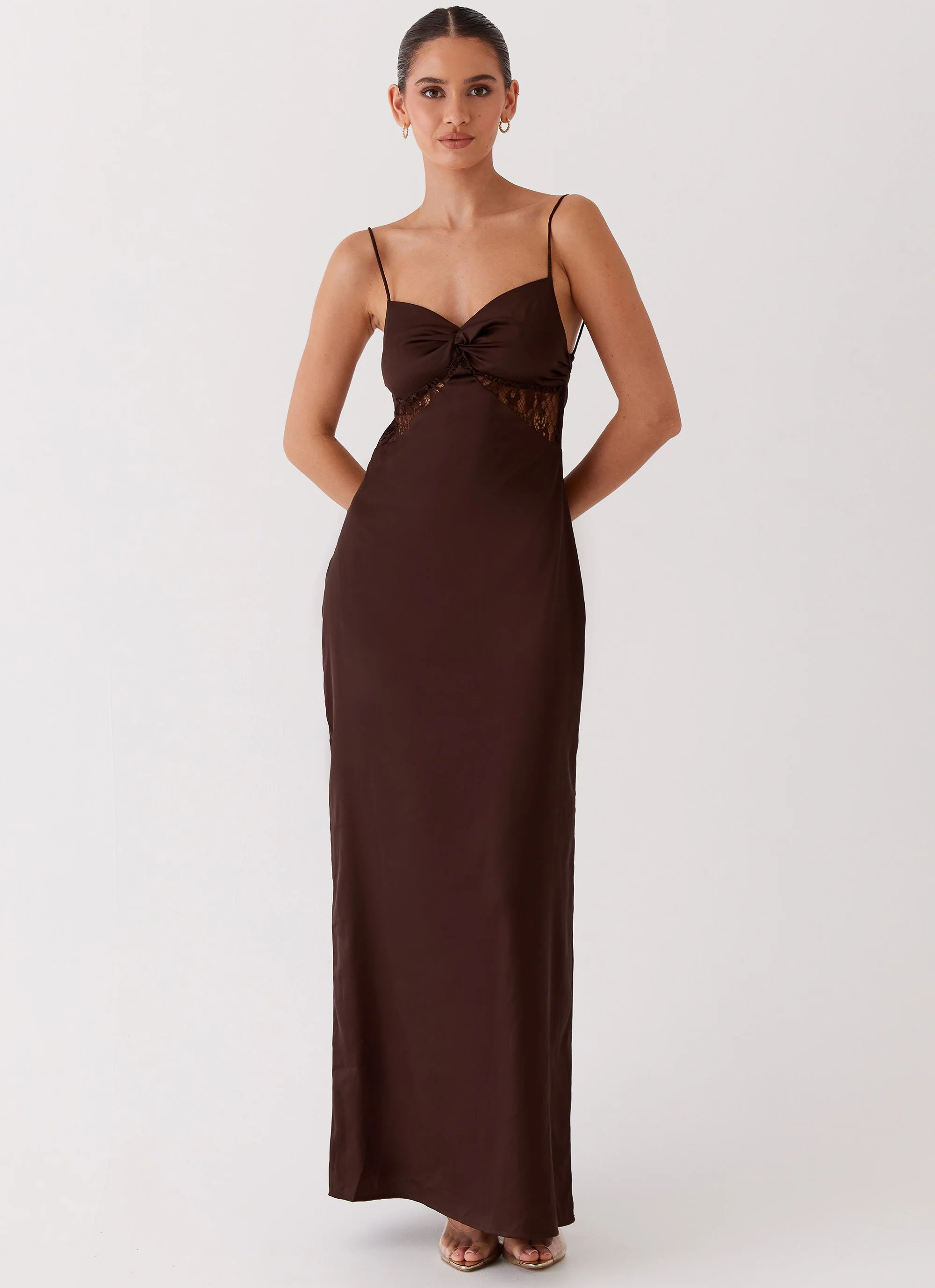 Dream Sight Lace Satin Maxi Dress - Chocolate - Image 2