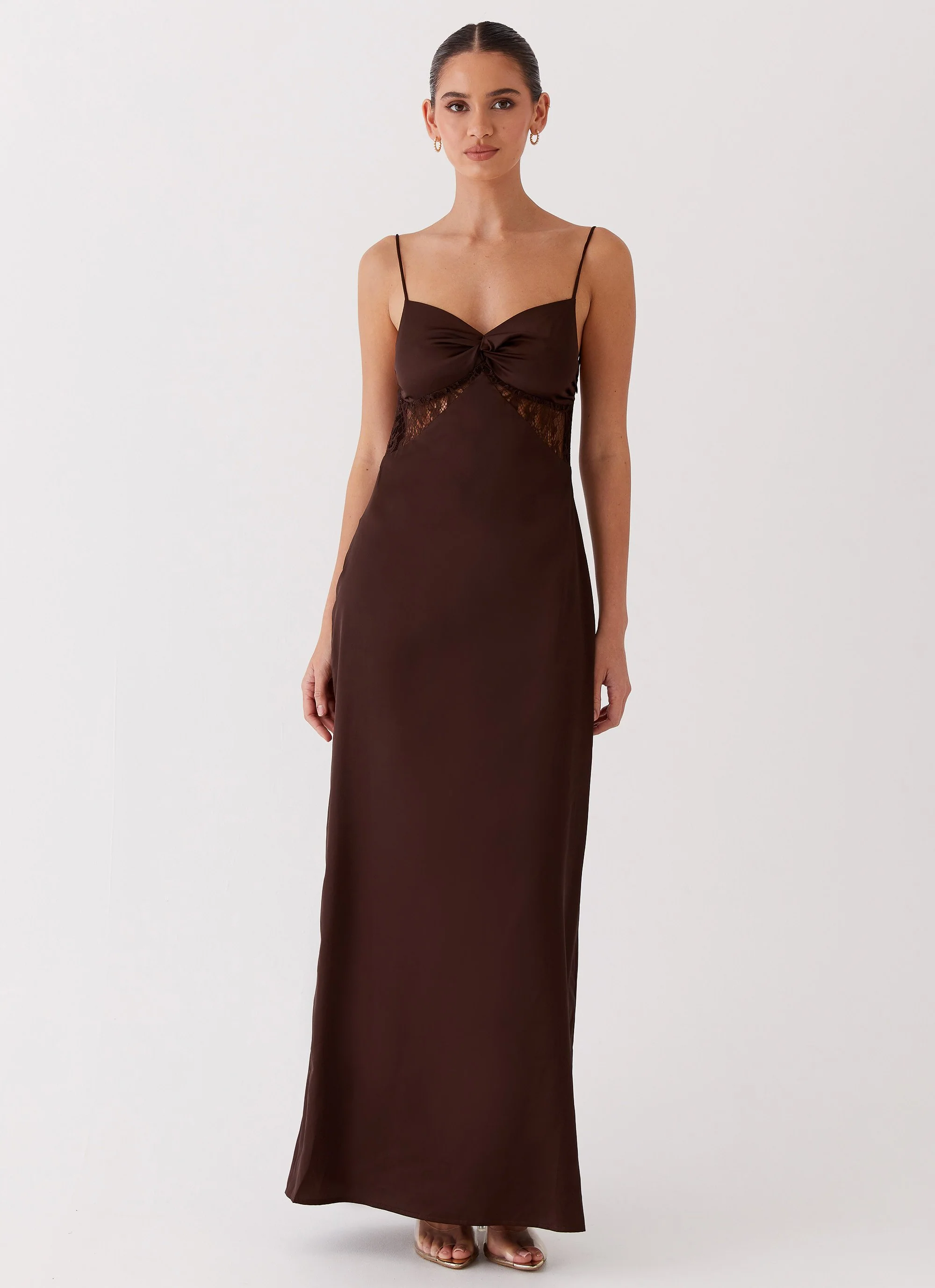 Dream Sight Lace Satin Maxi Dress - Chocolate - Image 3