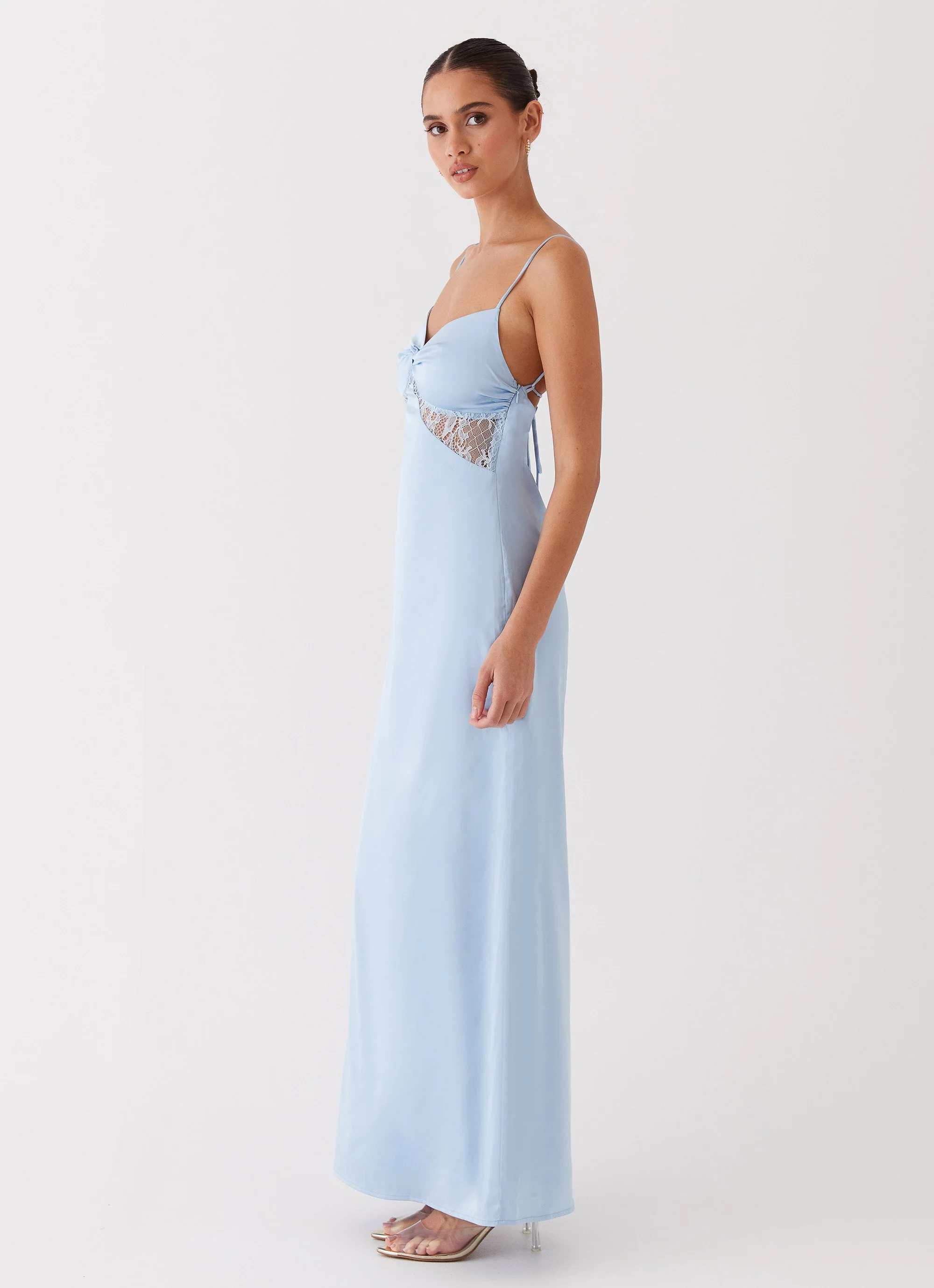 Dream Sight Lace Satin Maxi Dress - Ice Blue - Image 5