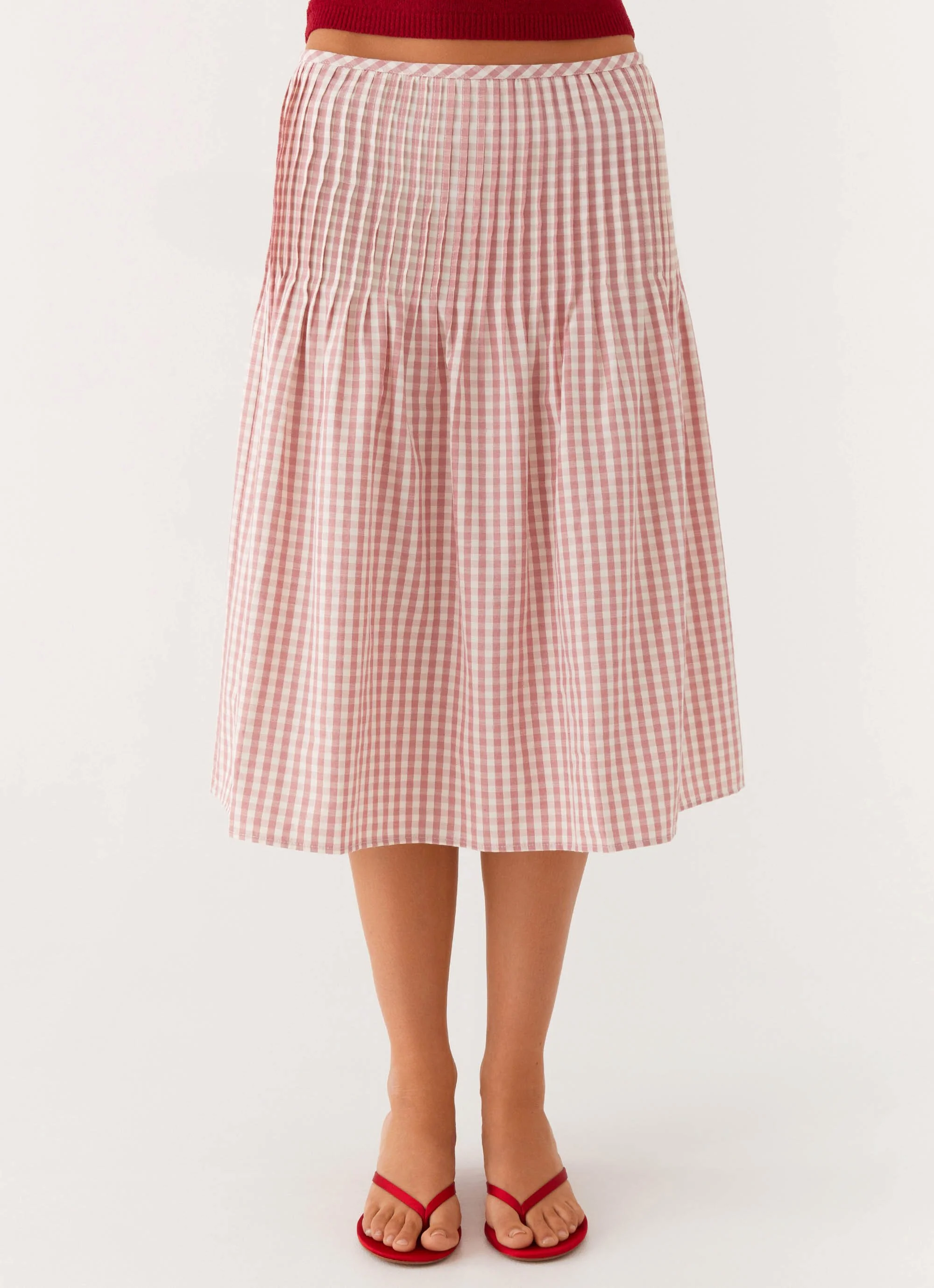 Dreamscape Midi Skirt - Maroon Gingham - Image 6